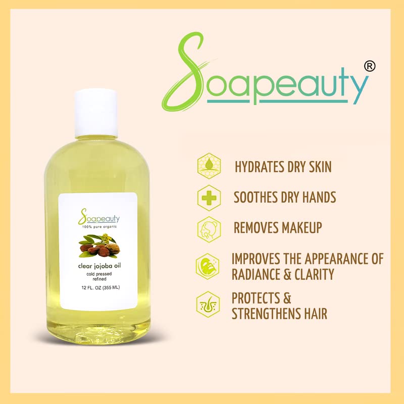 Pure & Natural Soapeauty Clear Jojoba Oil - 100% Cold Pressed, Hexane Free, Refined Moisturizing Oil for Skin, Face, Hair & Nails - 7 Pound Bulk Size for DIY Beauty, Massage Therapy & Aromatherapy