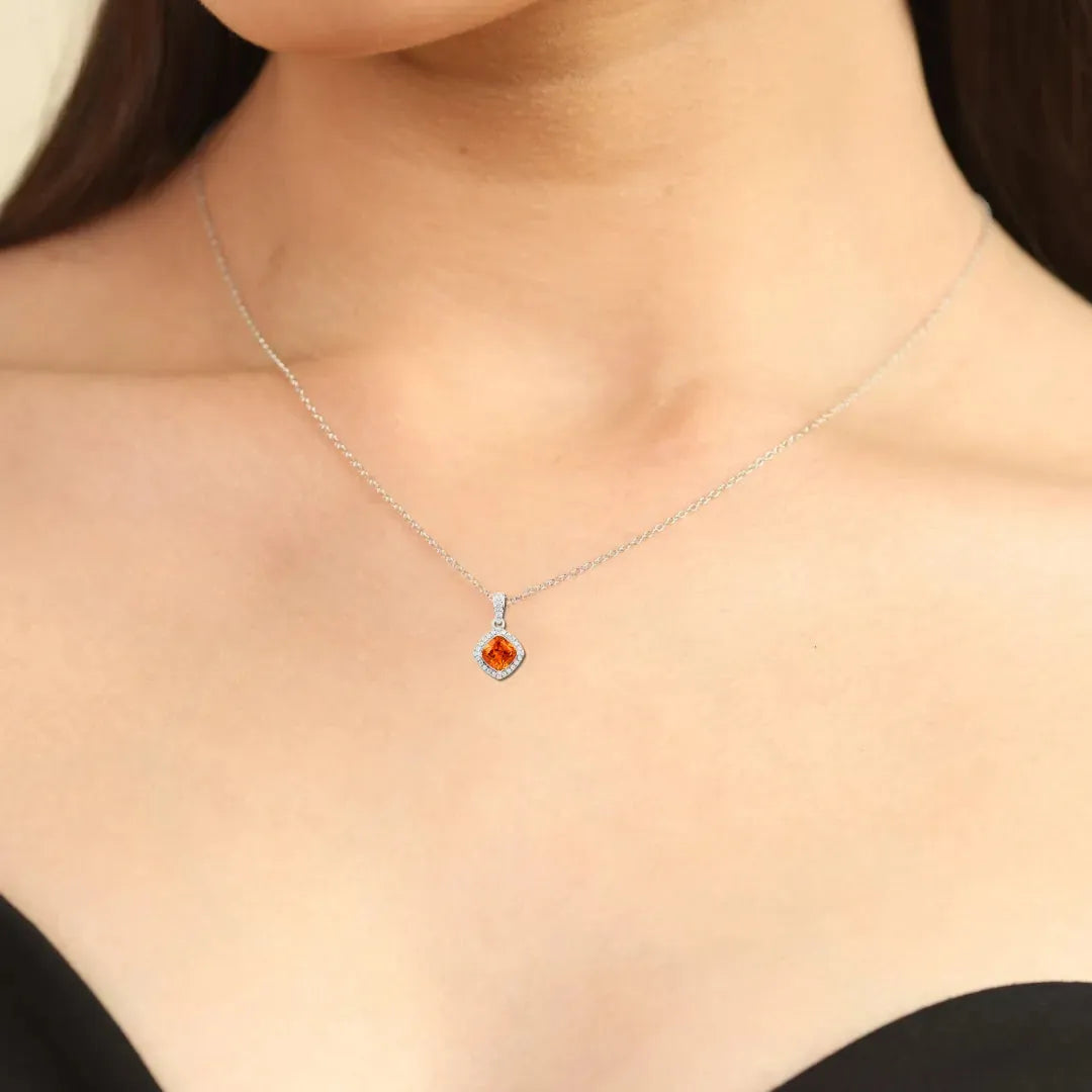 Exquisite Peach Sapphire Cushion Cut Pendant Necklace - Elegant Jewelry Gift for Women, Perfect for Weddings, Anniversaries & Special Occasions