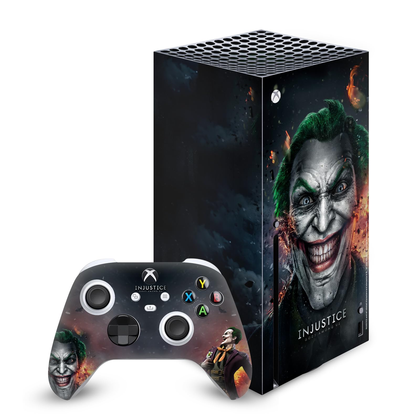 Official Licensed Injustice Gods Among Us Joker Art Vinyl Skin Sticker - Compatible with Xbox Series X Console & Controller Bundle - Gaming Decal for Customization & Protection