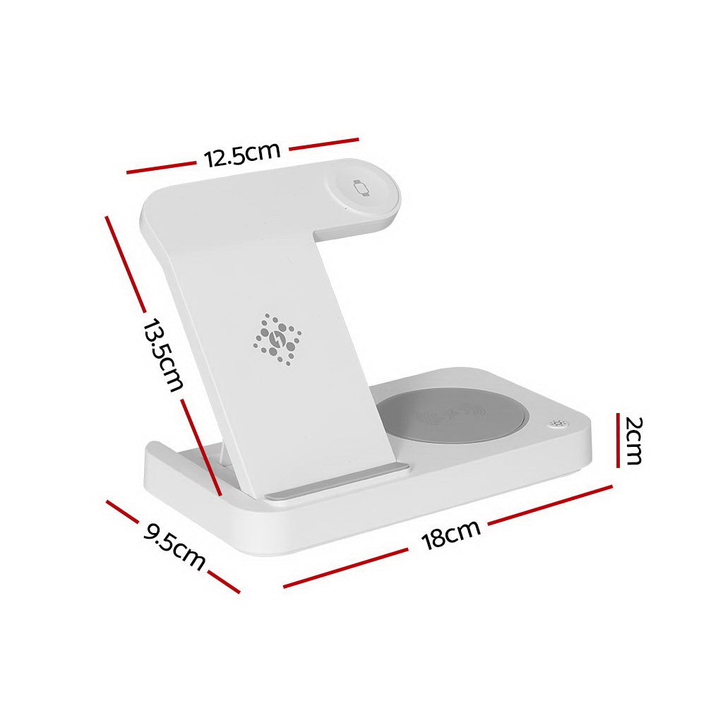 Devanti 4-in-1 Fast Wireless Charging Station for iPhone, Samsung, AirPods & Apple Watch - Multi-Device Charging Dock (White) | Perfect for Home, Office & Nightstand Use