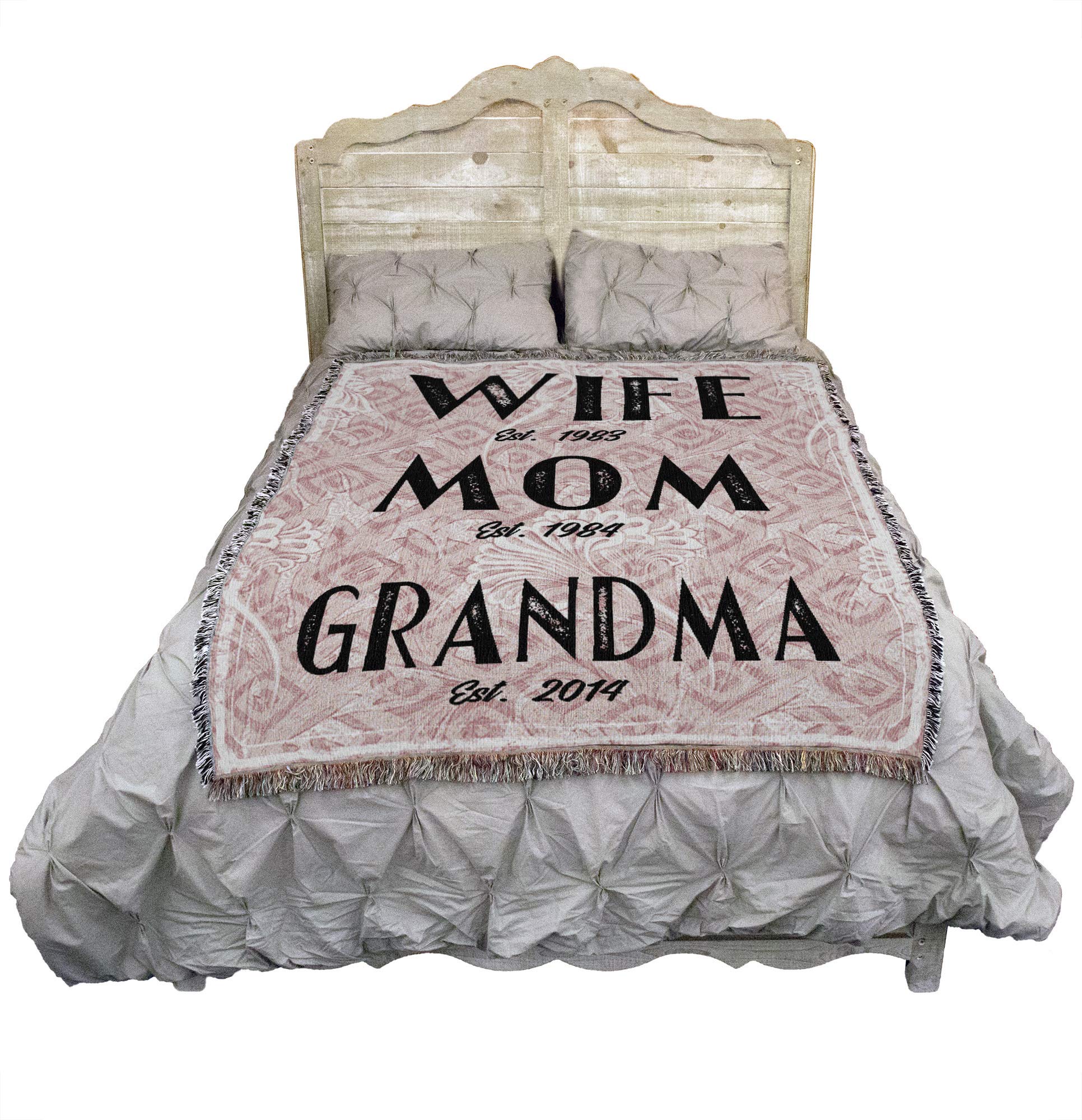 Personalized Pink Cotton Throw Blanket for Wife, Mother & Grandma - Custom Woven Tapestry Gift - 72x54 Inch Made in USA - Perfect for Cozy Nights, Family Gatherings & Thoughtful Presents
