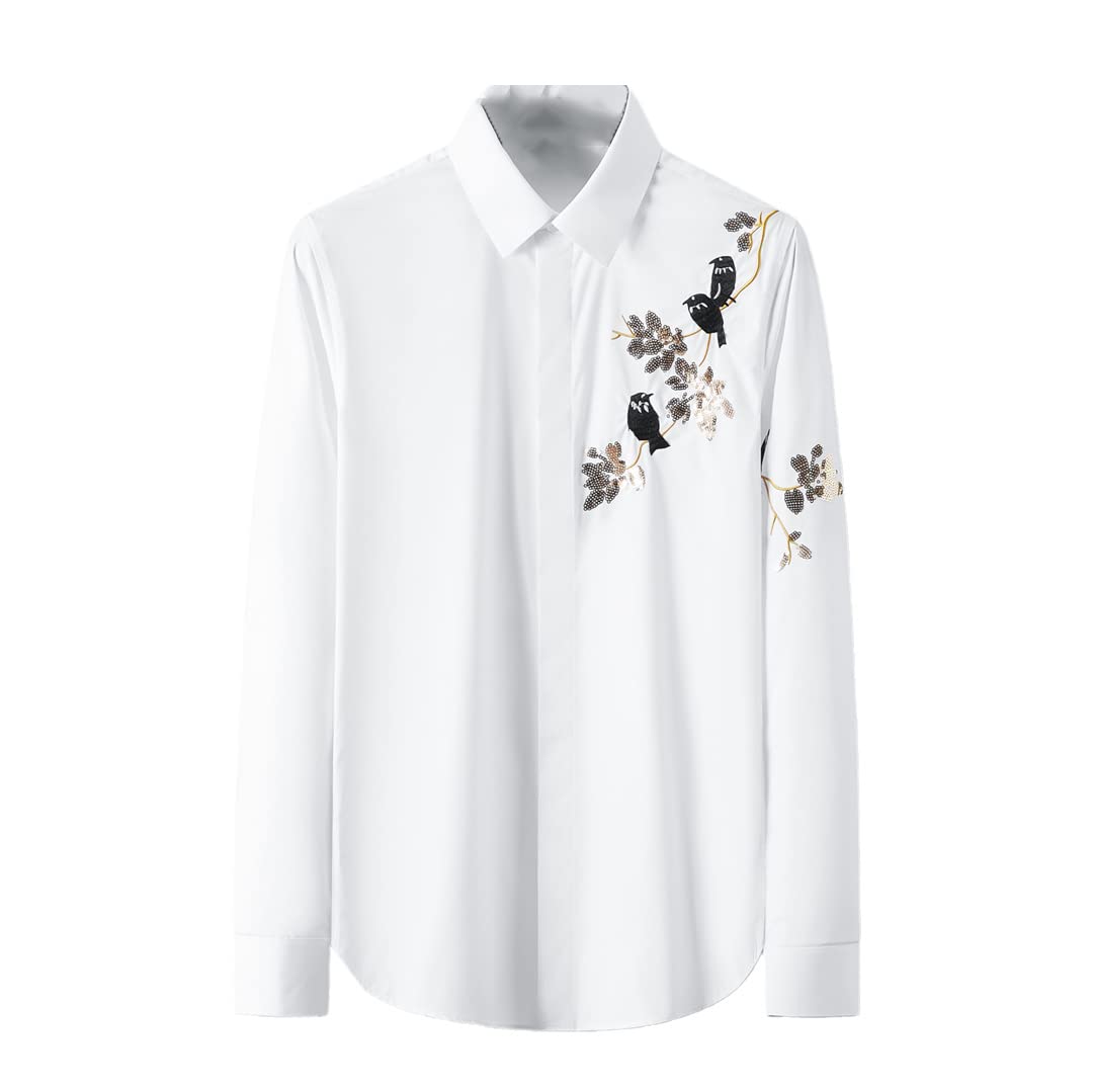 Men's Slim Fit Long Sleeve Button Down Dress Shirt - Embroidered Formal Business Shirt for Office, Interview & Special Occasions