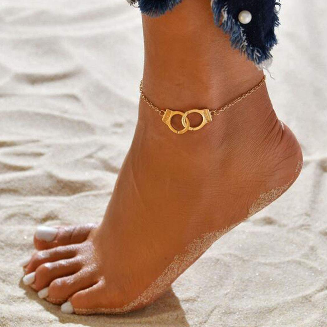 Gemily Boho Handcuffs Anklet - Sterling Silver Pendant Foot Bracelet, Minimalist Ankle Chain Jewelry for Women & Girls - Perfect for Beach, Summer & Festival Outfits