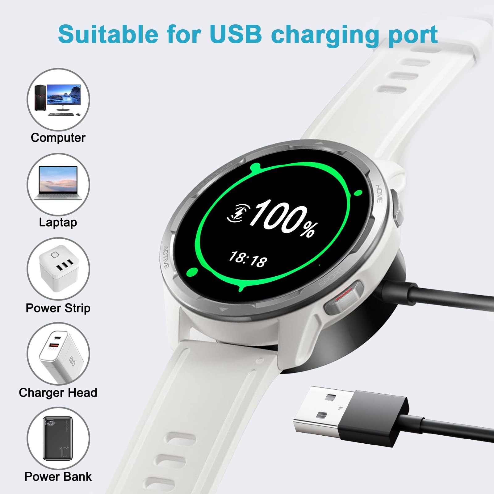 2 Pack Fast Charger for Samsung Galaxy Watch 7/6/5/4 - 120cm Cable for Home & Travel