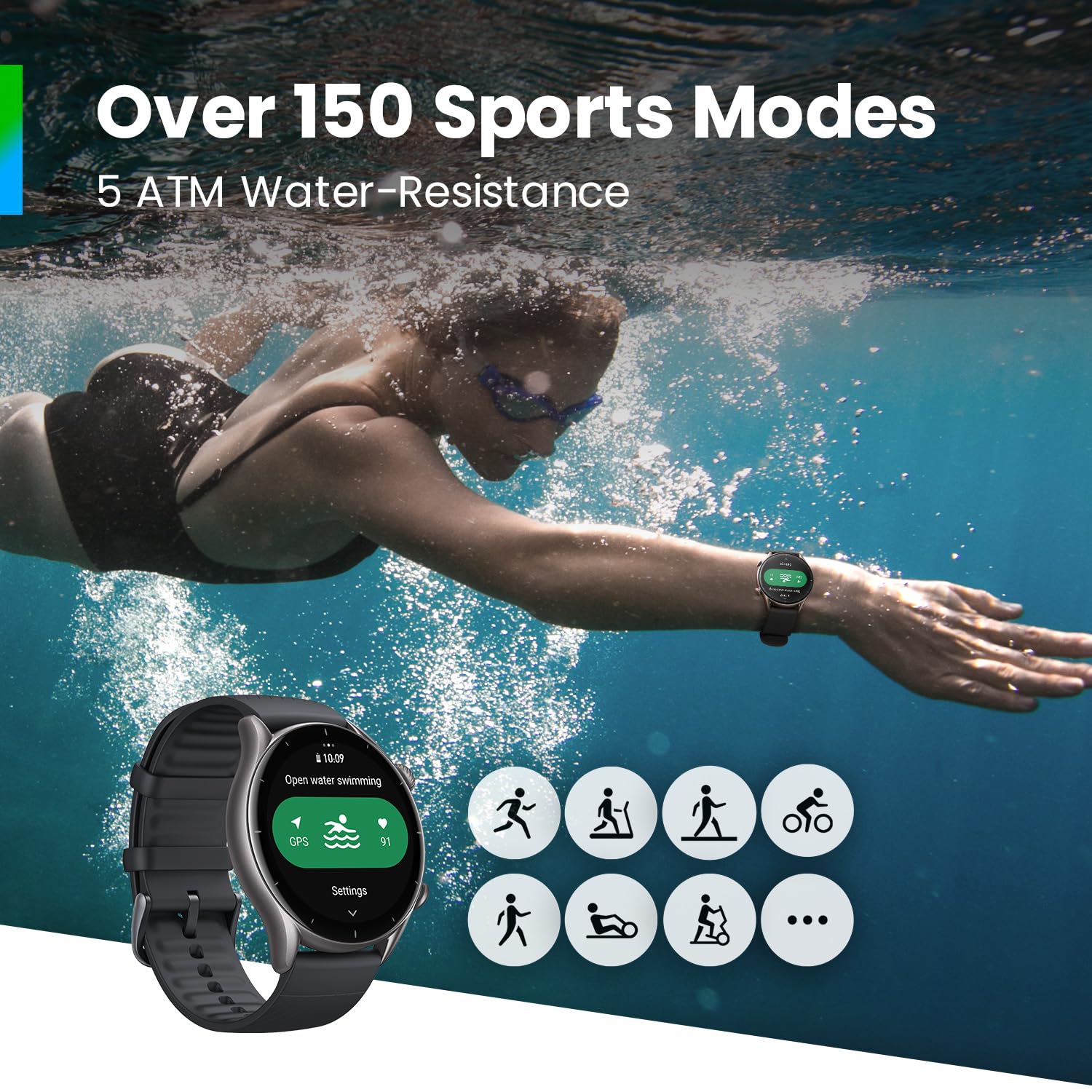 Amazfit GTR 3 Smart Watch 46mm for Android & iPhone - 21-Day Battery Life, Built-in Alexa, GPS Fitness Tracker with 150+ Sports Modes, AMOLED Display, Heart Rate & Sleep Monitor - Black | Perfect for Workouts, Running, Swimming & Daily Activity Tracking