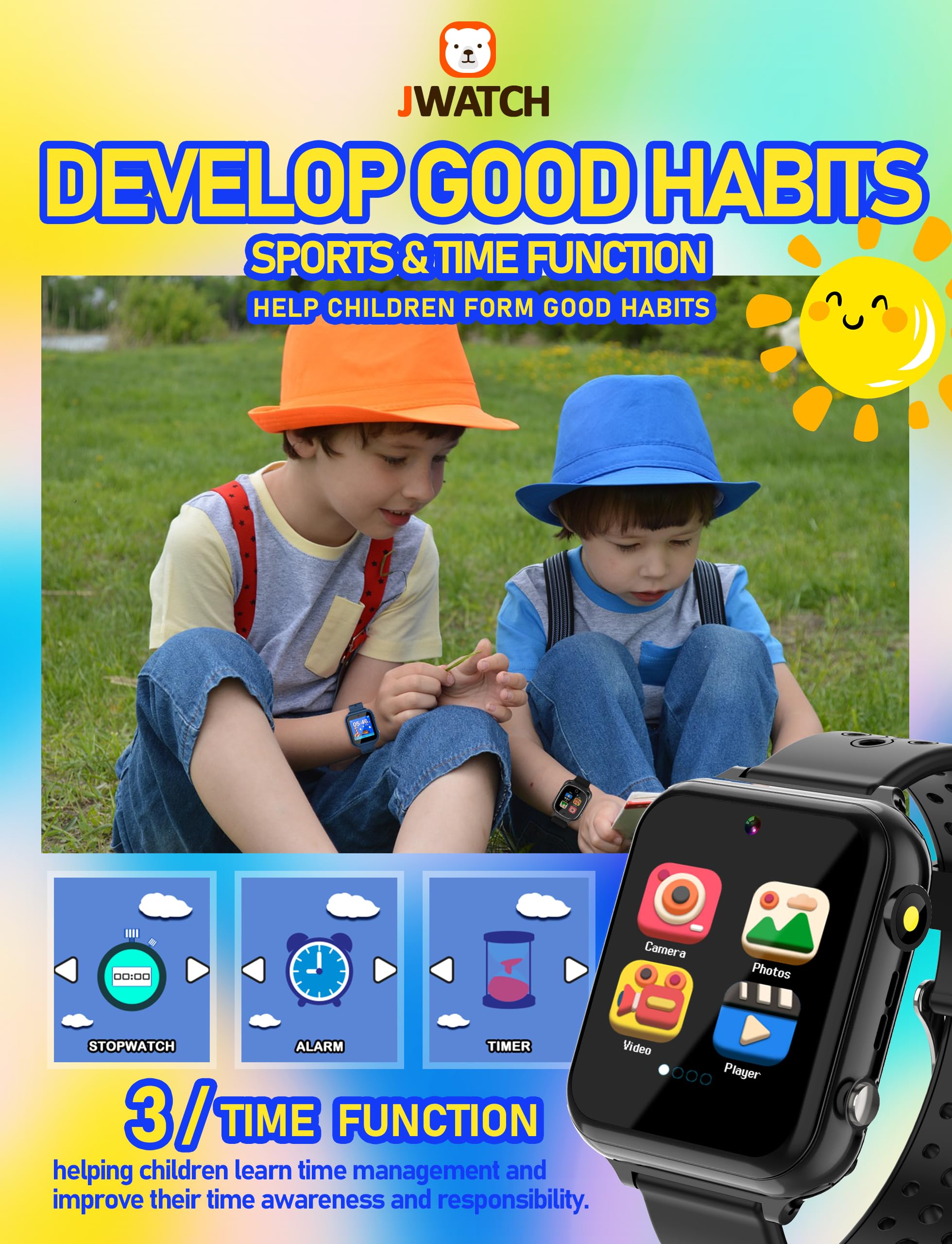 Smart Watch for Kids with SOS Call, 10 Stories & 24 Puzzle Games, Pedometer, Alarm Clock - Best Gift for Boys & Girls Ages 6-12 - Perfect for Birthday, Christmas & Outdoor Adventures