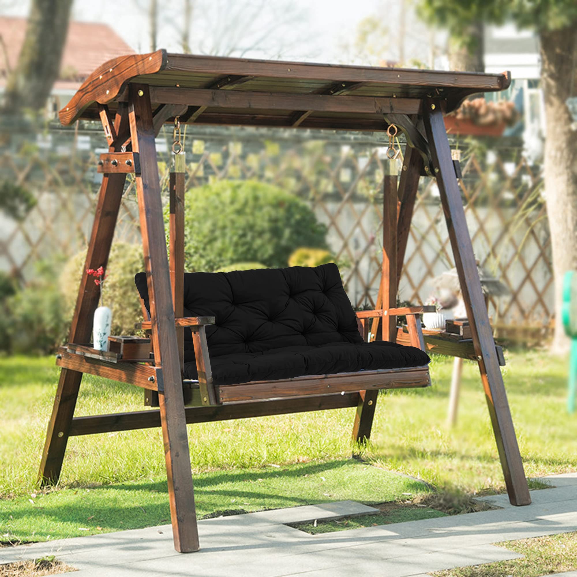 2-3 Seat Swing Chair Cushions with Ties - Waterproof Outdoor Patio Furniture Cushions for Garden, Porch & Deck - Comfortable Loveseat Bench Cushions with Backrest - Perfect for Relaxing, Sunbathing & Outdoor Lounging