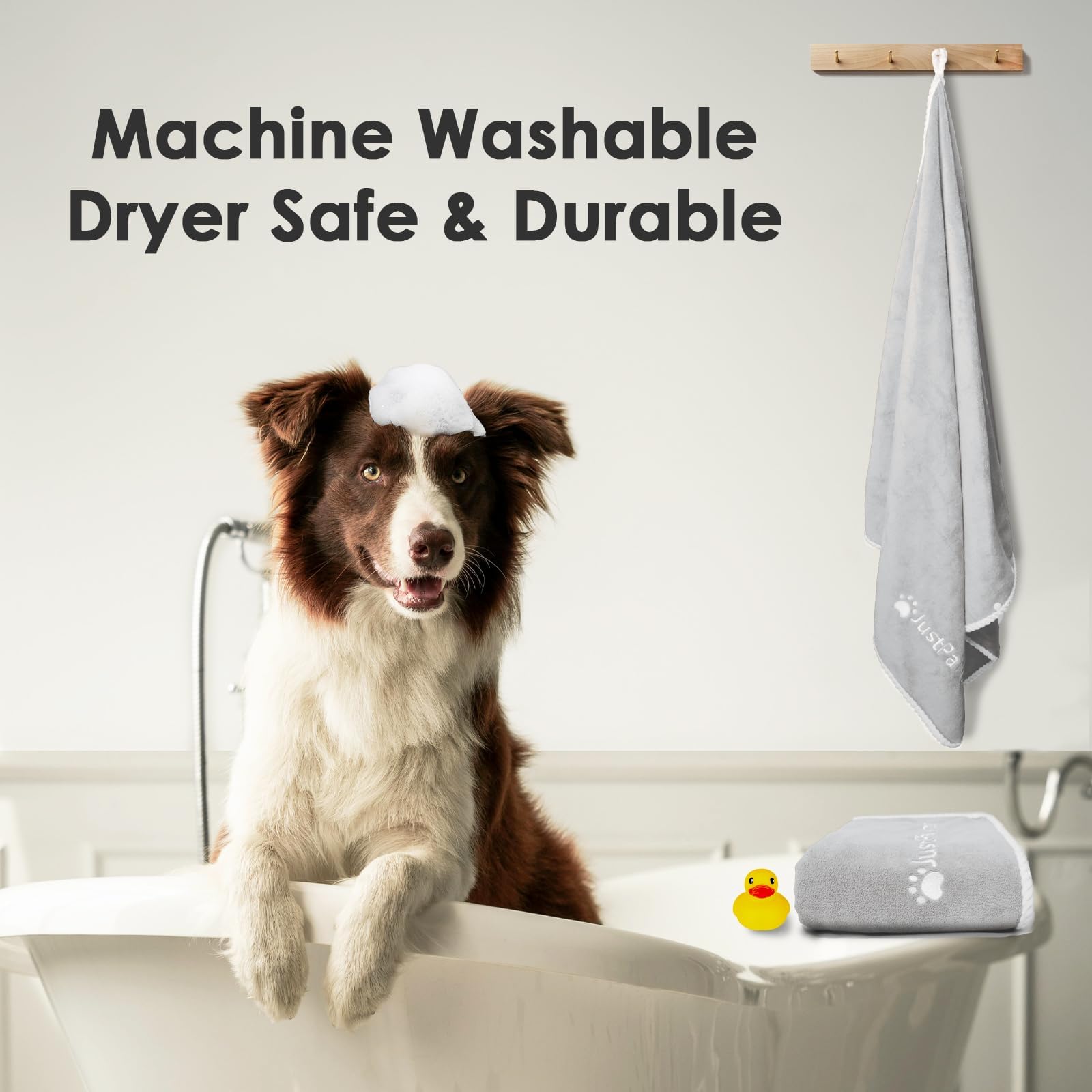 **Premium Absorbent Microfiber Dog Towel – Extra Large, Large, Medium & Small Sizes – Quick-Dry Pet Bath & Grooming Towel with Adjustable Snaps (Grey, 56