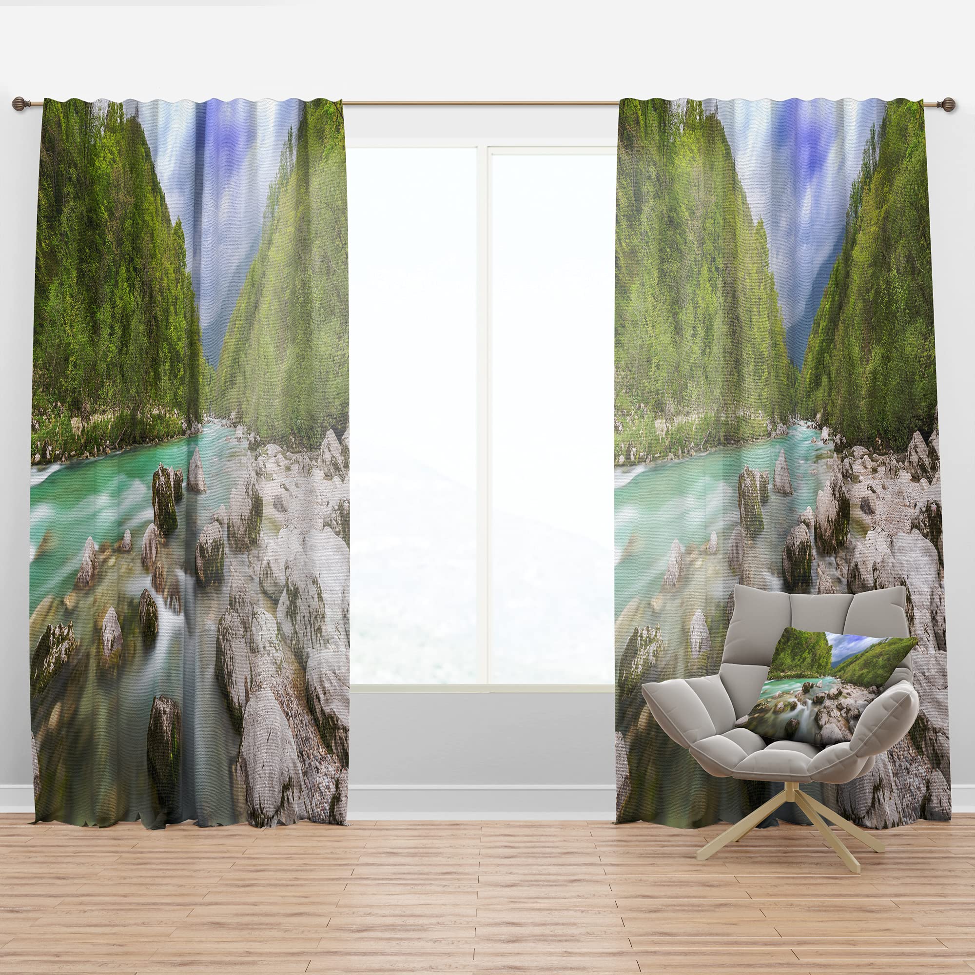 DesignQ Thermal Insulated Curtains - Slovenia Waterfall Panorama Print - Single Panel 52x90 Inches - Blackout Drapes for Bedroom & Living Room - Perfect for Home Decor & Light Control