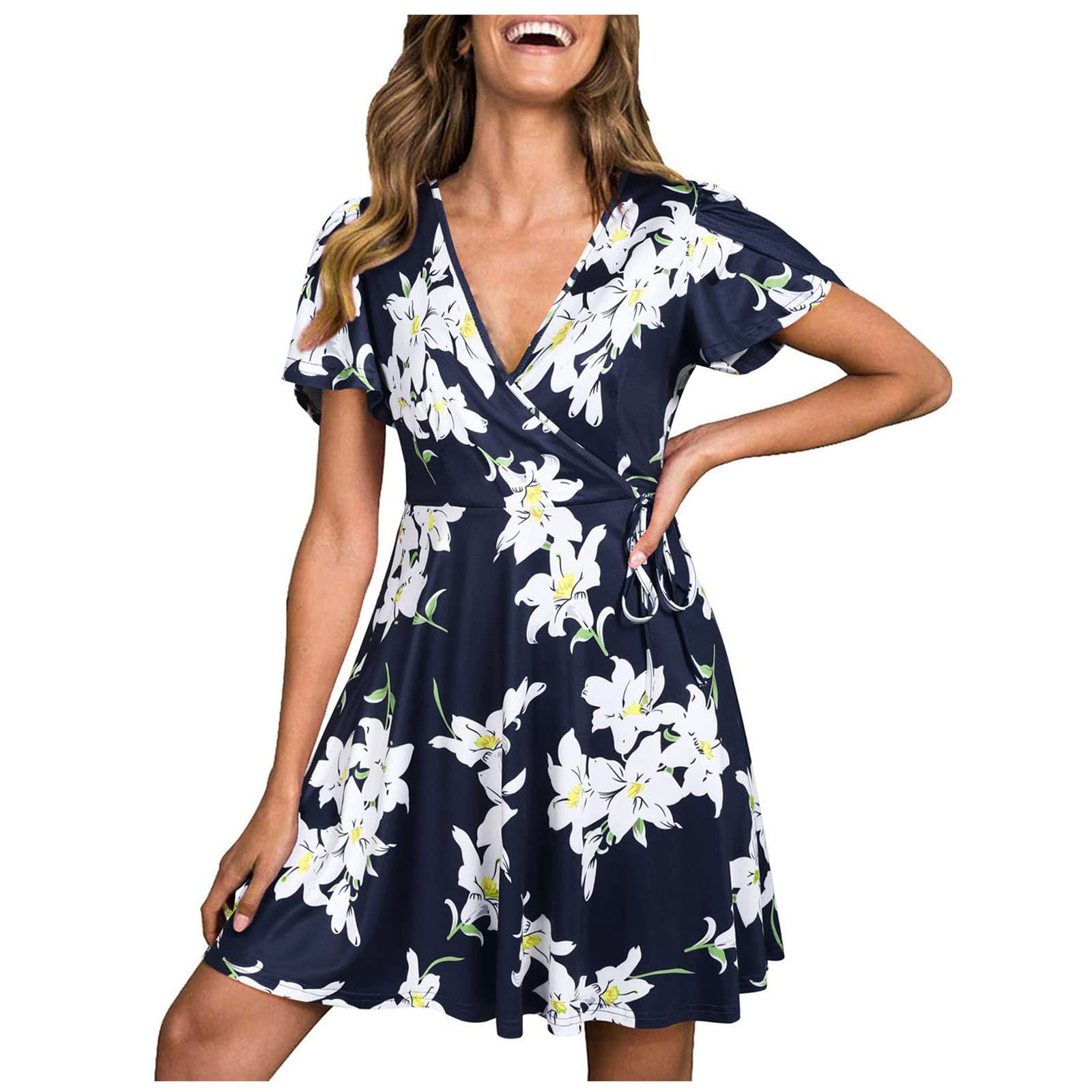 Women's Floral Print Loose Short Sleeve Casual Dress - Classic Jacquard Design for Summer, Beach, and Everyday Wear