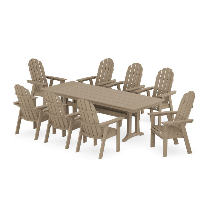 POLYWOOD Vineyard 9-Piece Curveback Adirondack Farmhouse Outdoor Dining Set with Trestle Legs - Perfect for Patio, Garden, and Backyard Gatherings