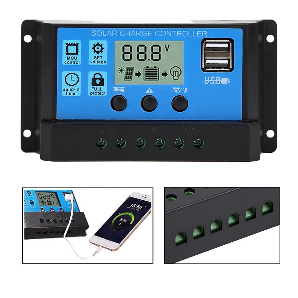 12V 24V Solar Charge Controller - Leftwei Automatic Portable Solar Panel Regulator for Outdoor Camping, RV, Boat & Home Solar Power Systems