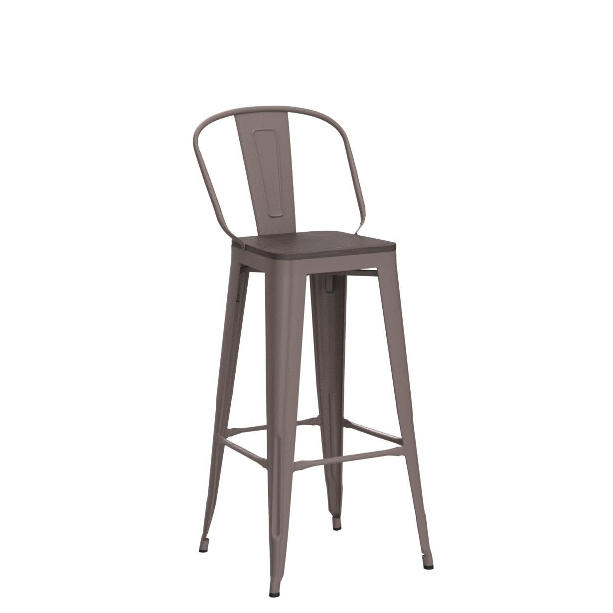 AKLAUS 30 Inch Metal Bar Stools Set of 4 - Rustic Farmhouse Bar Height Stools with Back Support & Wide Seat - Modern Kitchen & Dining Chairs for Home, Cafe, Restaurant & Bar Use