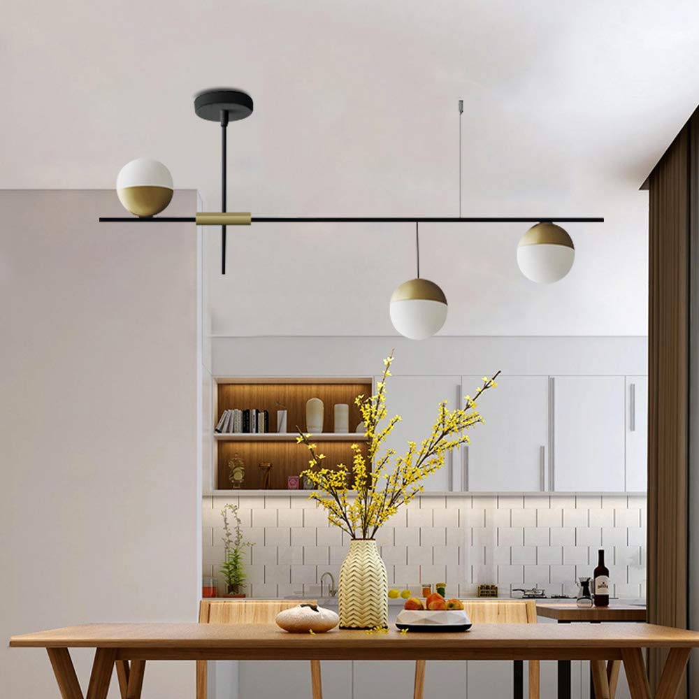 Modern 3-Light Glass Globe Chandelier - Linear Mid-Century Flush Mount Ceiling Pendant Light Fixture - Elegant Hanging Lighting for Kitchen, Dining Room, Living Room, Bedroom & Farmhouse Decor - Perfect for Dining Areas, Entryways and Open Concept Spaces