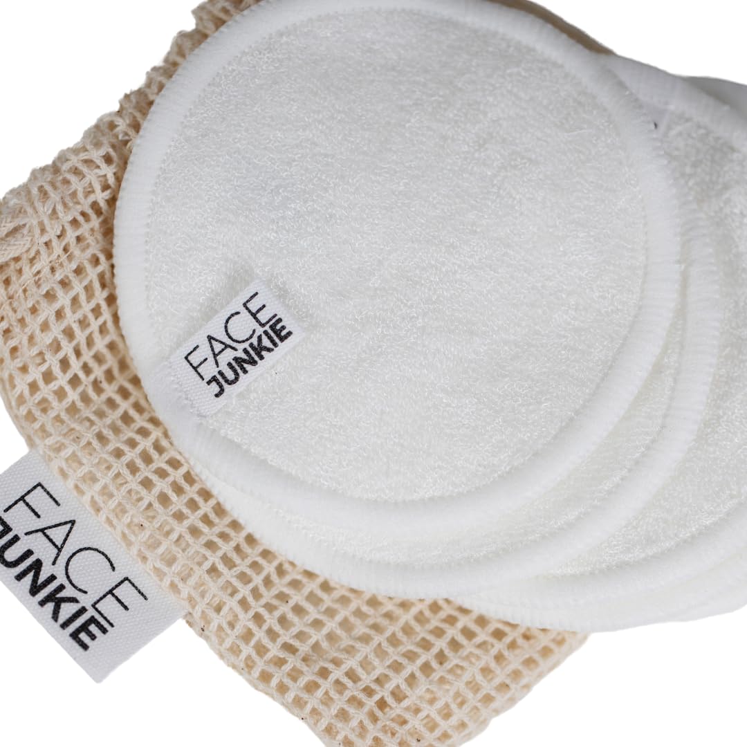 Face Junkie Skincare Set - Jade Roller & Reusable Bamboo Face Pads with Headband | Natural Facial Massage Tools for Glowing Skin | Perfect for At-Home Spa & Self-Care Routine