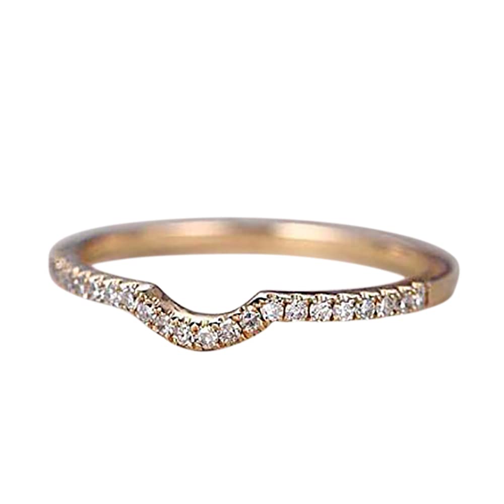 0.25 Carat Diamond Wedding Band - 18k Gold Plated Curved U-Shaped Anniversary Ring for Women - Vintage Style Jewelry for Bridal, Engagement & Special Occasions