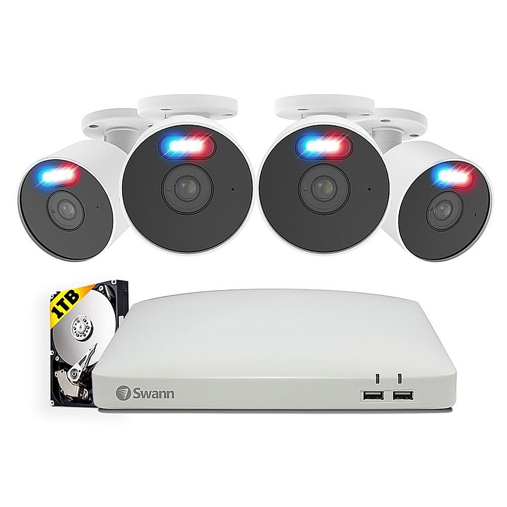 Swann 8 Channel 4 Camera Home Security System with 1TB HDD - 1080P HD Indoor Outdoor Surveillance CCTV - Color Night Vision & Heat Motion Detection - Ideal for House, Business & Property Protection