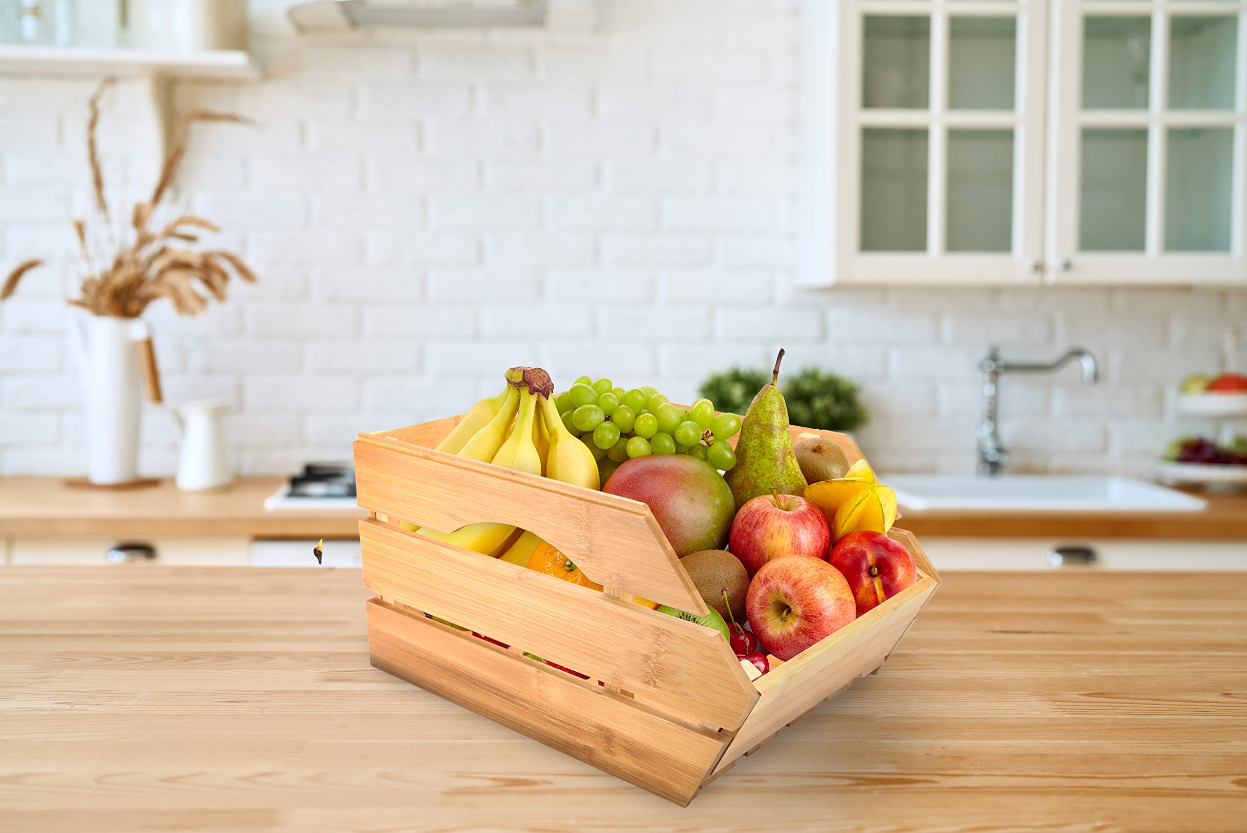 RoyalHouse Bamboo Fruit Bowl - Eco-Friendly Kitchen Countertop Storage for Fruits & Vegetables, Natural Bamboo Serving Basket - Perfect for Dining Table, Kitchen Counter, or Party Snack Display