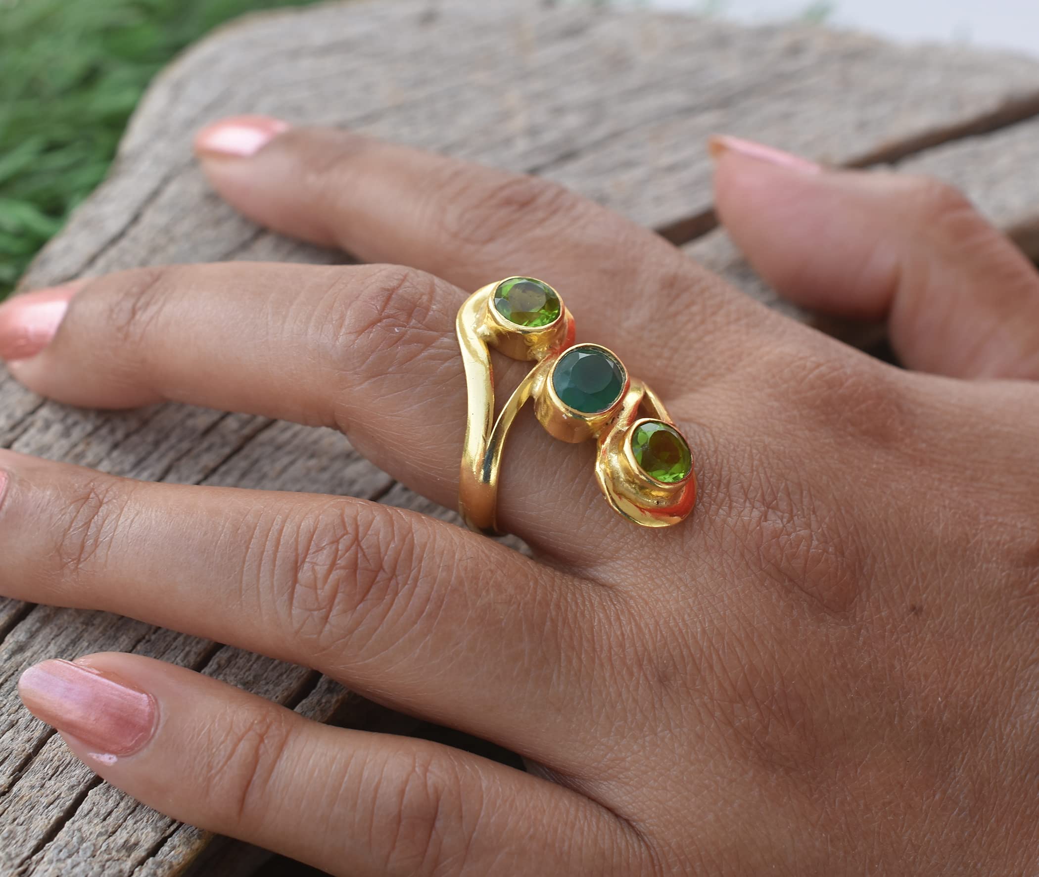 Veracity Jewelry 18K Gold Plated Peridot & Green Onyx Ring for Women - Handmade Multi Gemstone Statement Ring - Elegant Gift for Her | Perfect for Weddings, Parties & Special Occasions