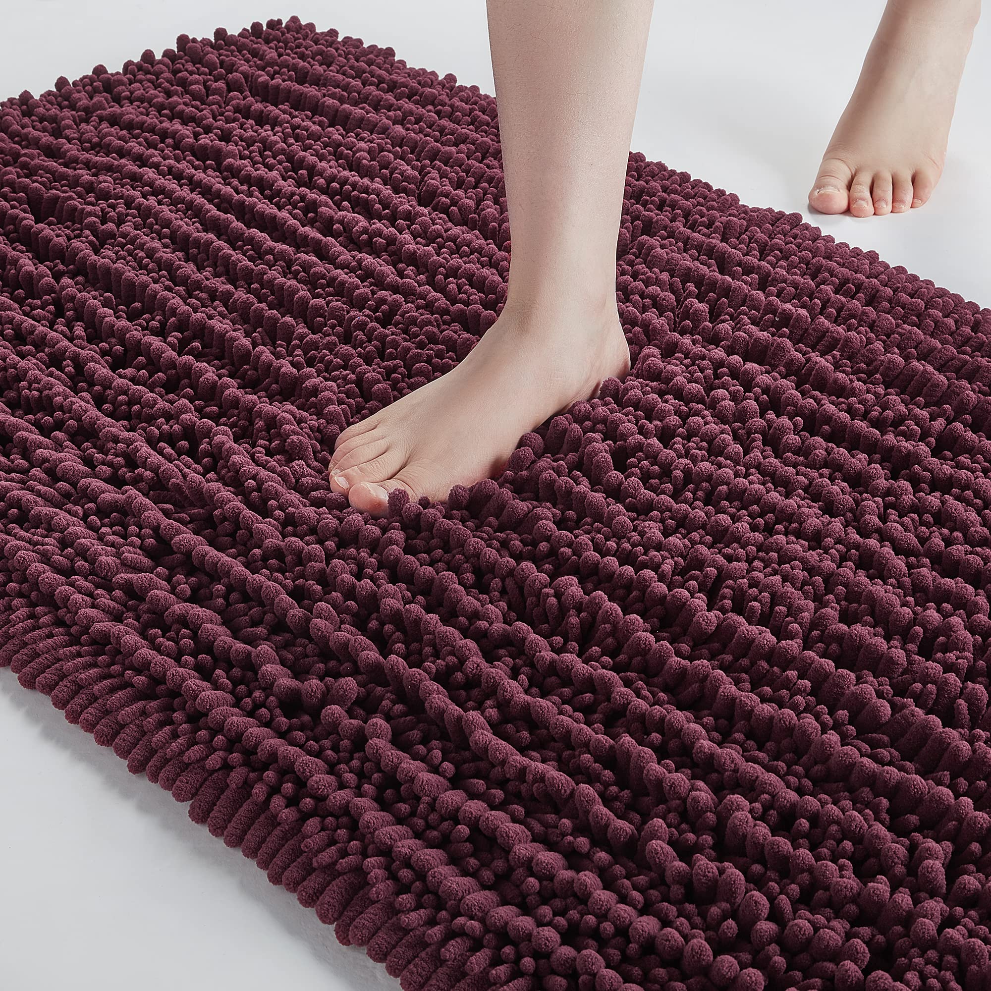 FLOLEOPA Soft Plush Microfiber Bathroom Rugs - Super Absorbent Non-Slip Machine Washable Bath Mat for Tub, Shower & Bathroom Floor (17x24 Inches, Burgundy) - Perfect for Cozy Bathrooms & Spa-Like Showers
