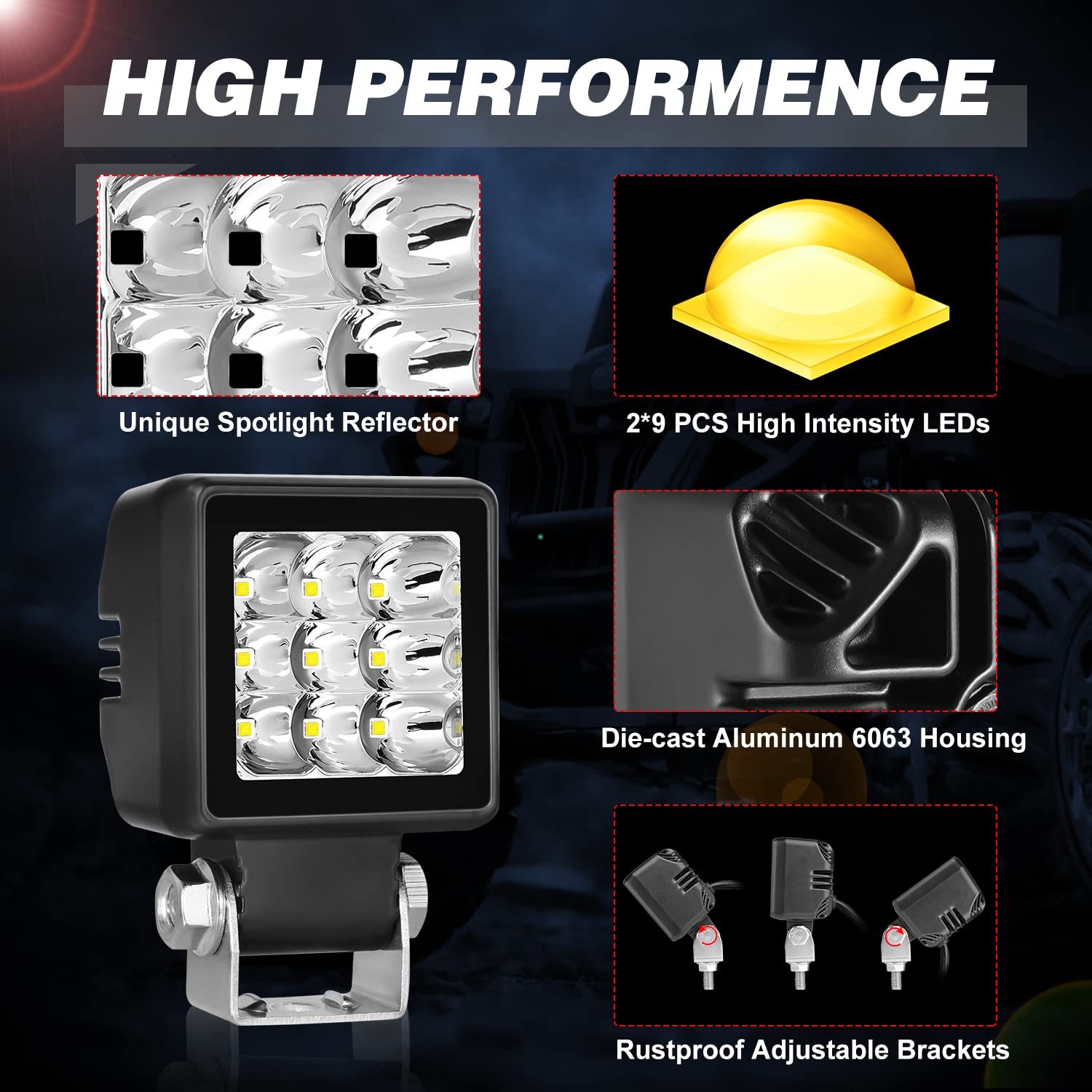 2 Inch LED Pod Lights 2PCS 54W - Waterproof Motorcycle Fog Lights & Spot Work Light Bar for Offroad Vehicles (Jeep, F150, Silverado, UTV, ATV, Dirtbike, Boats) - Perfect for Night Driving, Camping & Trail Adventures