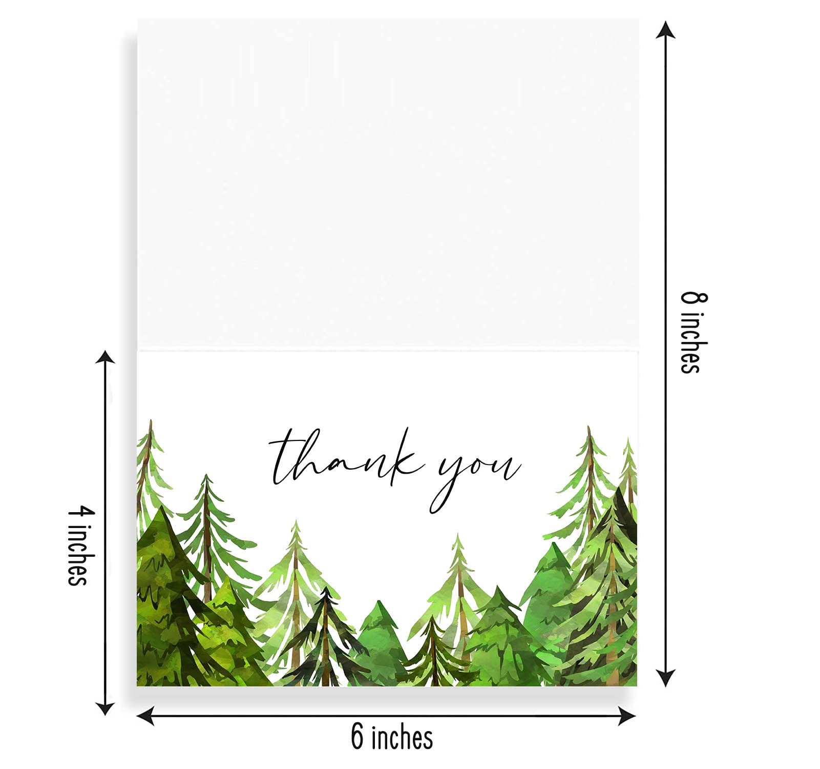 50 Pack Green Forest Thank You Cards - Watercolor Greenery Note Cards 4x6 Inches - Woodland Theme Stationery for Weddings, Baby Showers & Appreciation Gifts