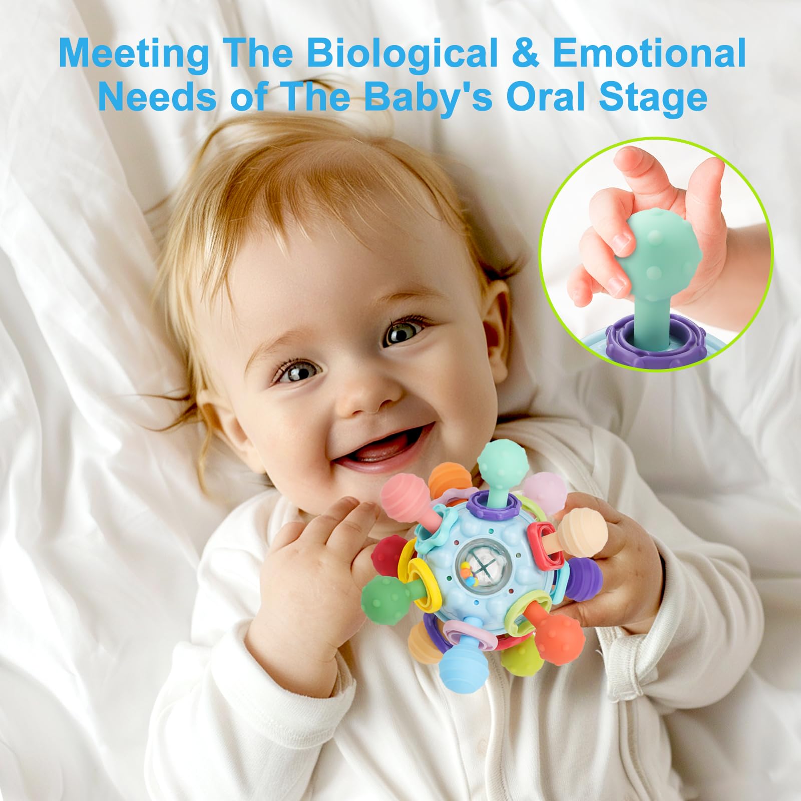 Organic Baby Teething Toys for 0-12 Months | Food-Grade Montessori Sensory Teethers & Developmental Rattle Toys | Safe Chew Toys for Infants & Newborns | Perfect Baby Shower Gift for Boys & Girls | Ideal for Soothing Sore Gums & Early Learning Play