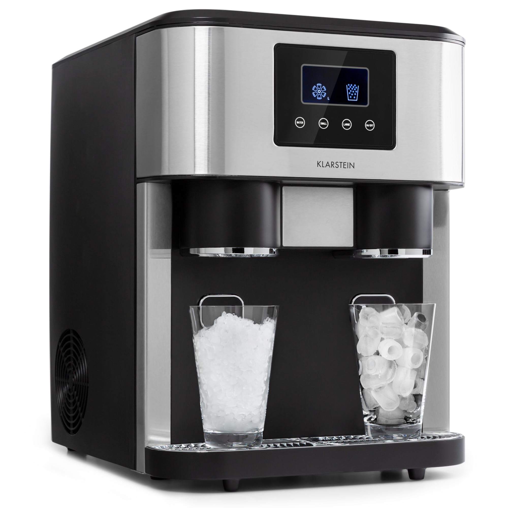 Klarstein 1.8L Portable Ice Maker Machine for Home - Fast Makes 15kg Crushed or Bullet Ice Cubes - Easy Clean Countertop Ice Maker with Alarm - Perfect for Parties, Cocktails & Outdoor Events