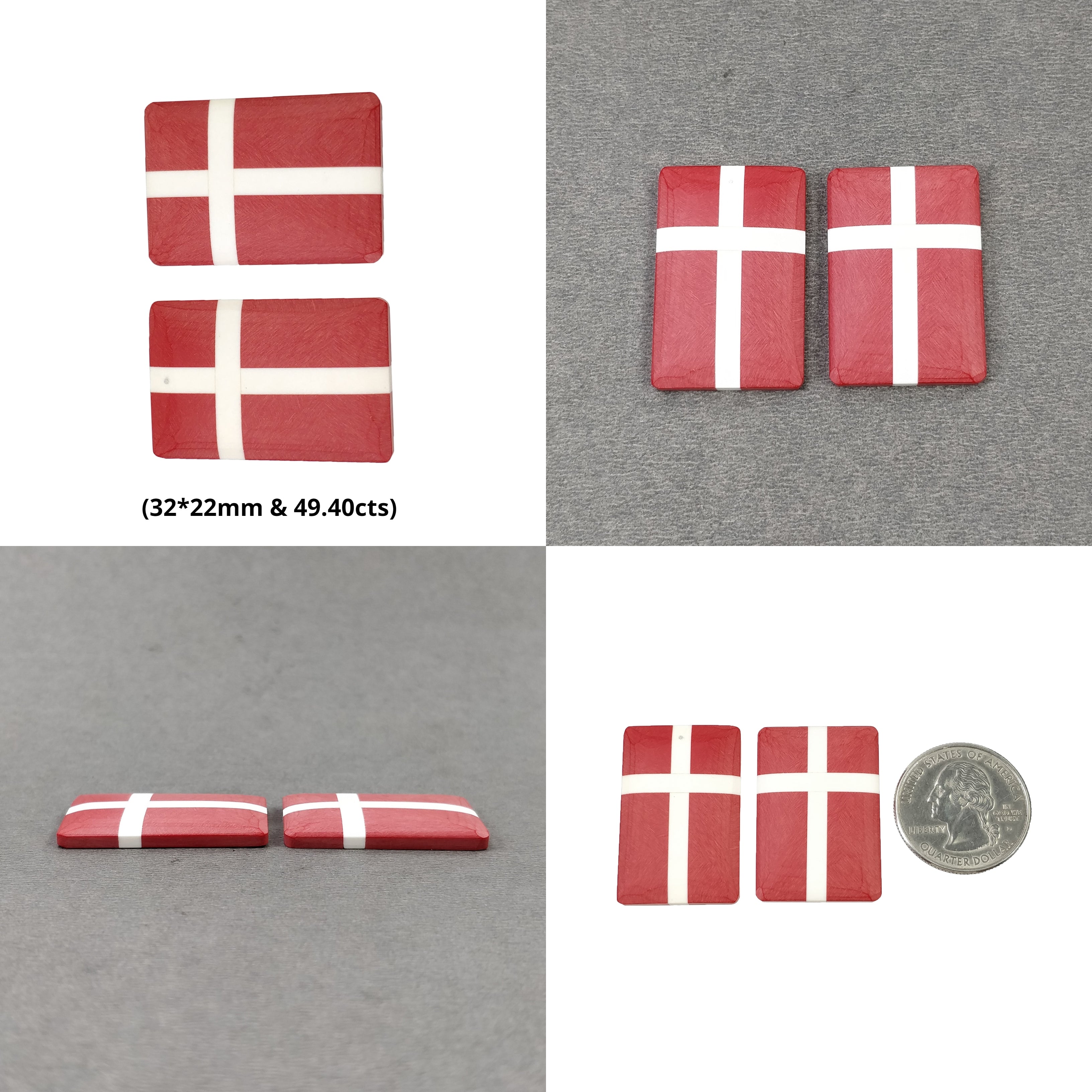 Denmark, USA, Russia & Panama National Flag Pendant Necklace - Exquisite Synthetic Stone Baguette Cut Jewelry for Patriotic Gifts & Travel Souvenirs