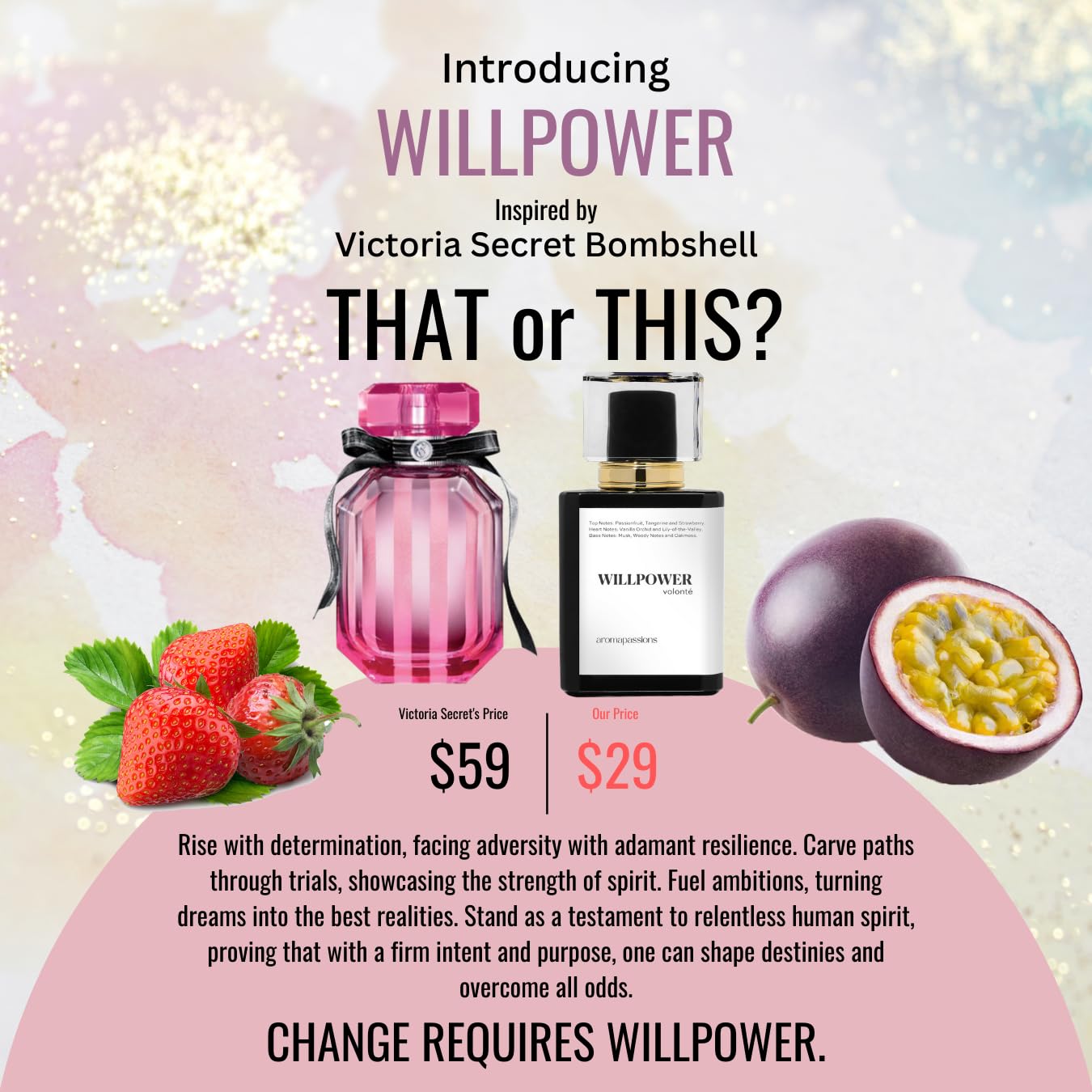 WILLPOWER Women's Pheromone Perfume - Victoria's Secret Bombshell Inspired Long-Lasting Fragrance Oil | 100ml/3.4oz Extrait De Parfum | Romantic Date Night & Special Occasion Scent