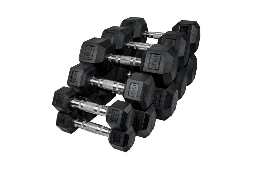 TRX V2 Rubber Hex Dumbbell Set - 5-50lbs Weight Options for Home Gym Strength Training | Perfect for CrossFit, HIIT & Functional Fitness Workouts