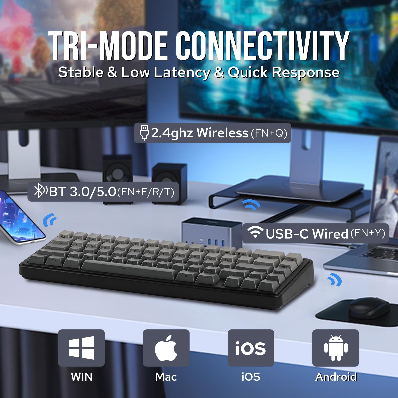 EPOMAKER F65 Wireless Mechanical Keyboard - Hot Swappable, RGB, Bluetooth/2.4G/USB-C for Gaming & Office
