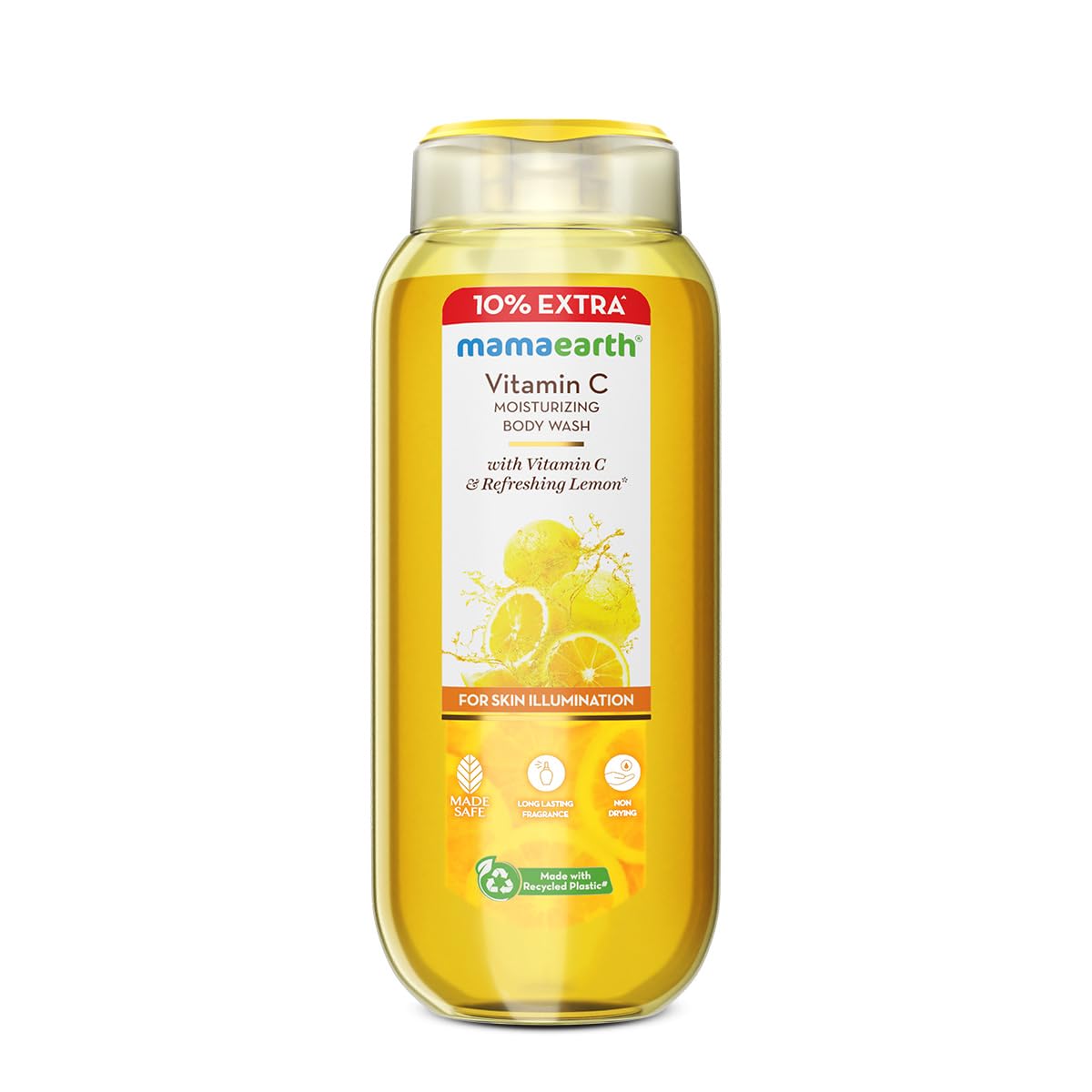 Mamaearth Vitamin C Body Wash with Lemon Scent for Skin Illumination & Hydration - 275ml | Deep Cleansing, Moisturizing & Long-Lasting Fragrance | Radiant Glow for All Skin Types | Perfect for Daily Shower & Spa Day
