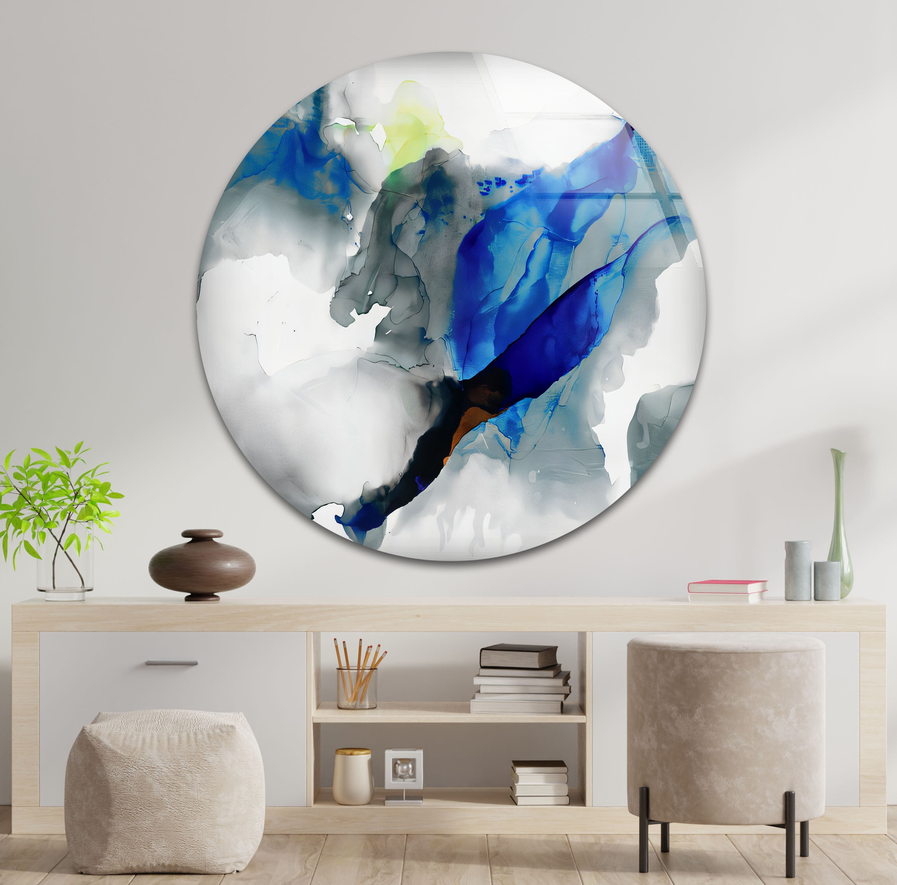 Azure Drift - Modern Abstract Blue Glass Wall Art Decor for Living Room, Bedroom & Office | Handmade Contemporary Artwork for Home & Office Interior Design