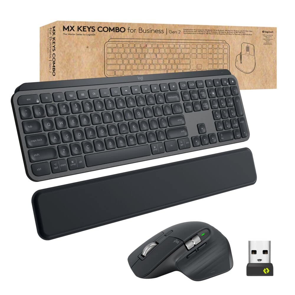 Logitech MX Keys Combo for Business Gen 2 - Wireless Keyboard and Mouse Set with Palm Rest | Bluetooth & Logi Bolt Connectivity | Quiet Clicks for Windows, Mac, Chrome & Linux (Graphite) | Perfect for Office Work, Remote Jobs & Professional Workspaces