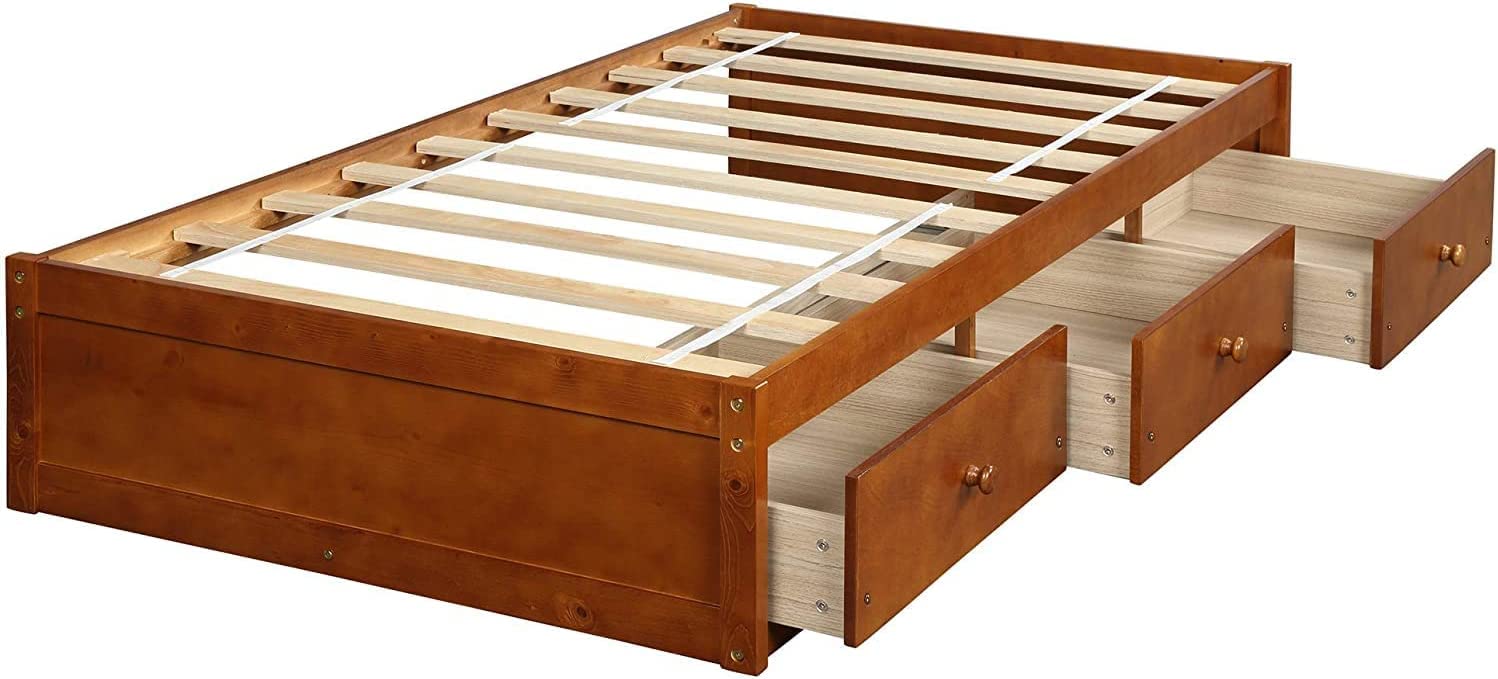 Harper & Bright Designs Twin Storage Bed with 3 Drawers - Wood Platform Bed Frame for Kids, No Box Spring Needed with Wood Slat Support - Oak Finish - Perfect for Small Bedrooms, Guest Rooms & Kids' Rooms