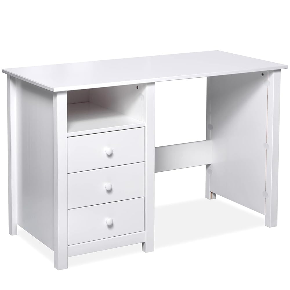 Solid White Pine Wood Computer Desk with Drawers - Compact Home Office Desk for Study, Bedroom & Workspace - Durable Writing Desk with Smart Storage Solutions - Perfect for Remote Work, Online Classes & Small Spaces