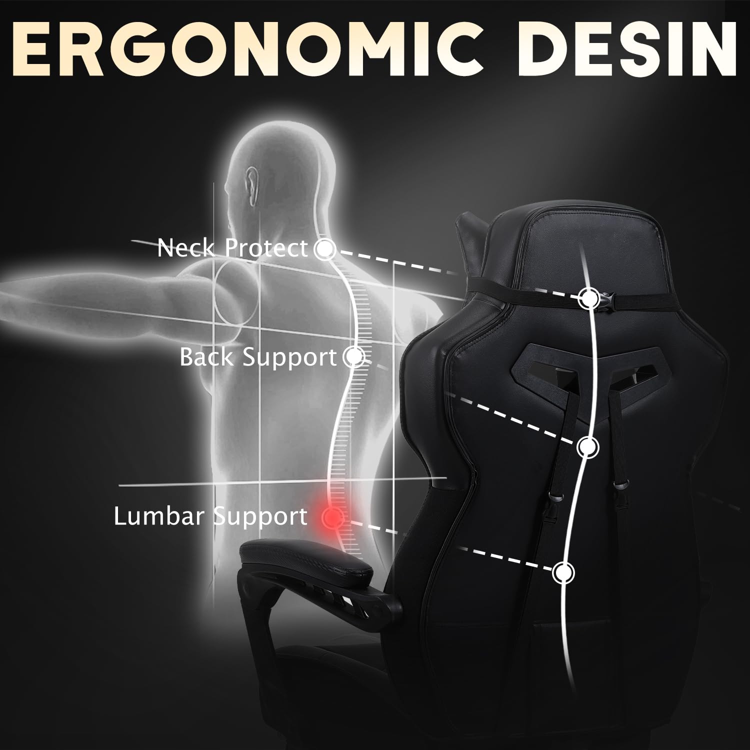 Vonesse Ergonomic Gaming Chair with Adjustable Footrest - Big & Tall Computer Chair for Adults - High Back Reclining Office Chair with Lumbar Massage - Cyan/Black - Perfect for Esports, Streaming & Home Office