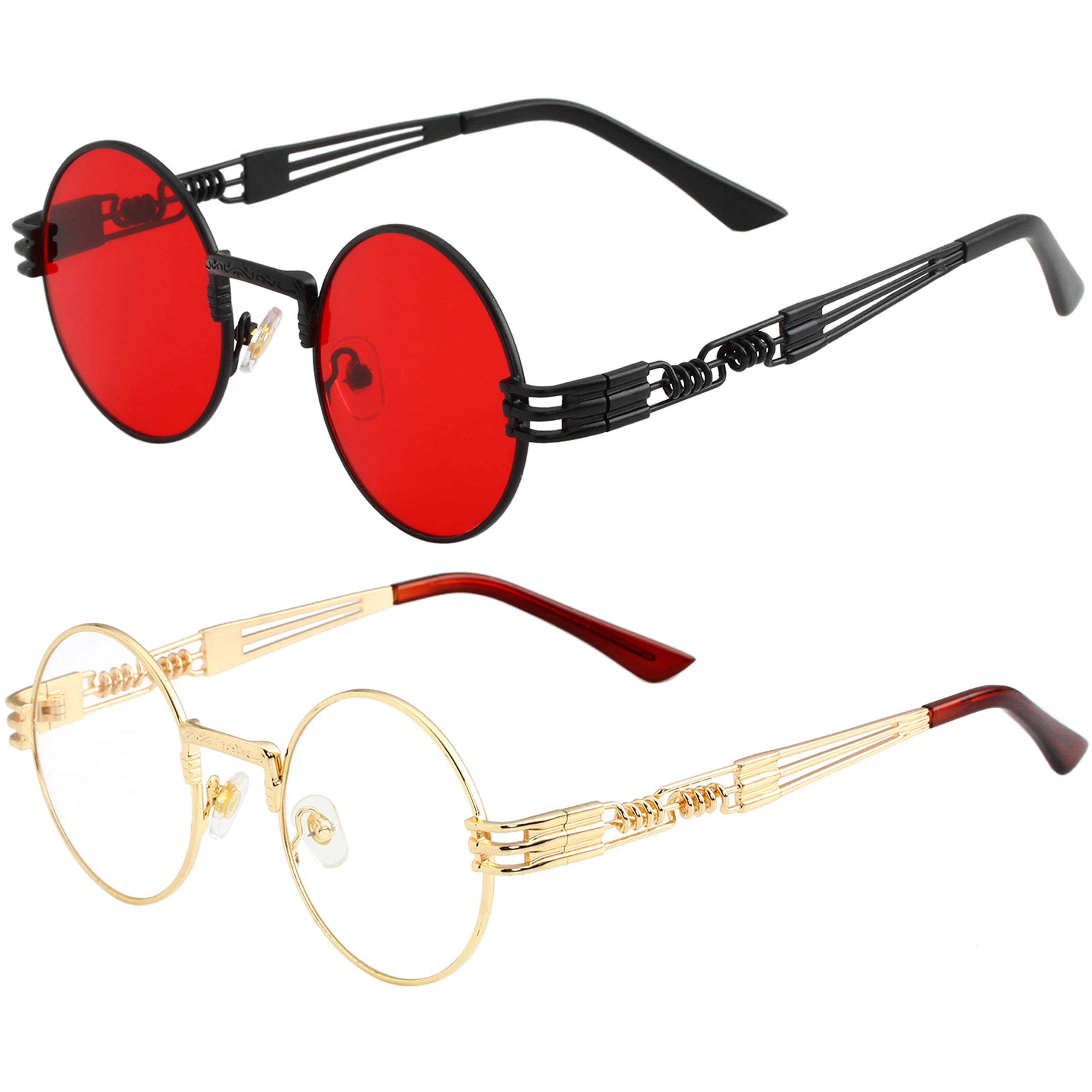 Stylish Round Sunglasses for Women & Men - Retro Metal Frame Hippie Glasses with UV400 Protection - Perfect for Beach, Festival & Summer Outdoor Activities
