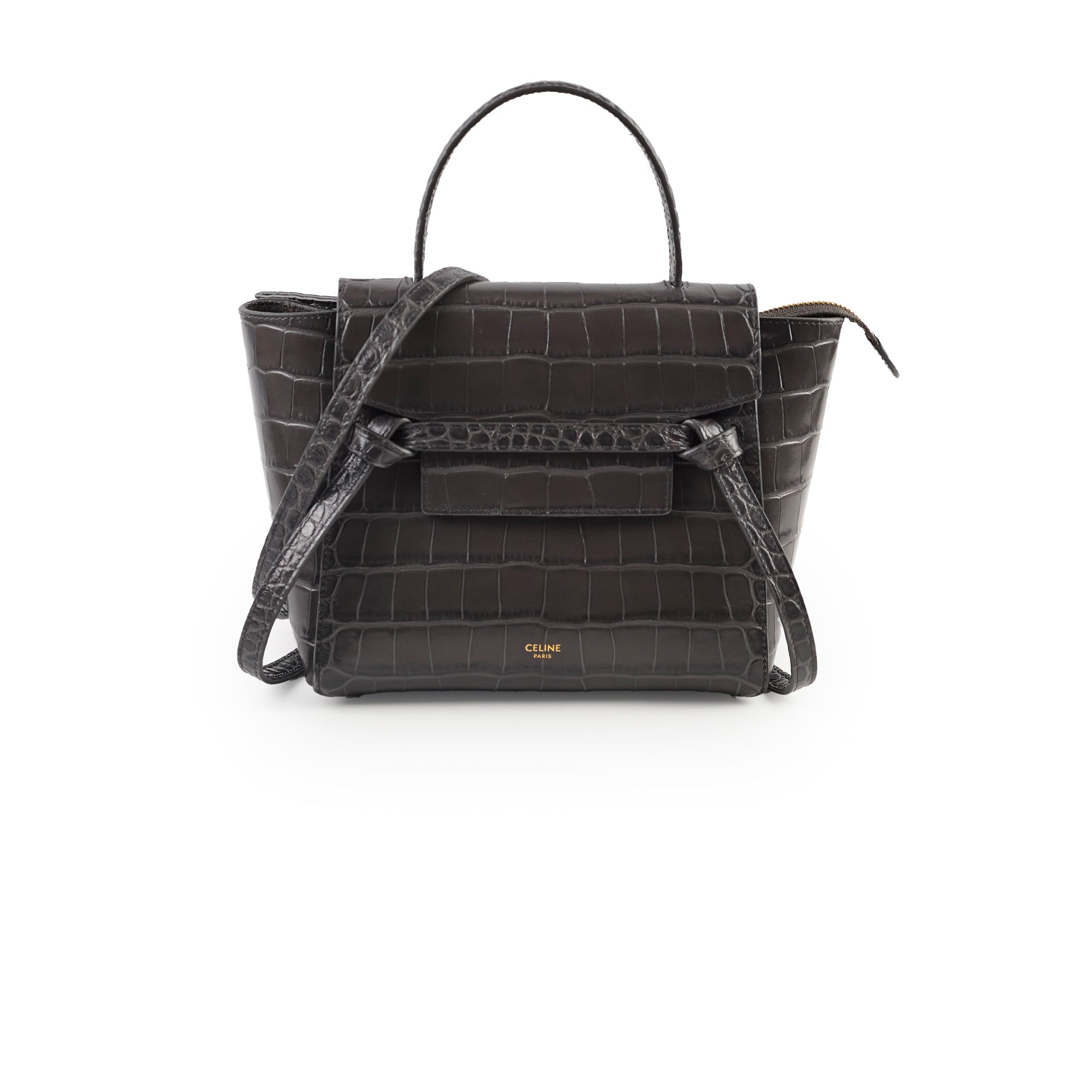 Celine Nano Belt Bag Crocodile Embossed Leather Crossbody Bag in Dark Grey | Luxury Designer Handbag for Women, Perfect for Work, Travel & Everyday Use