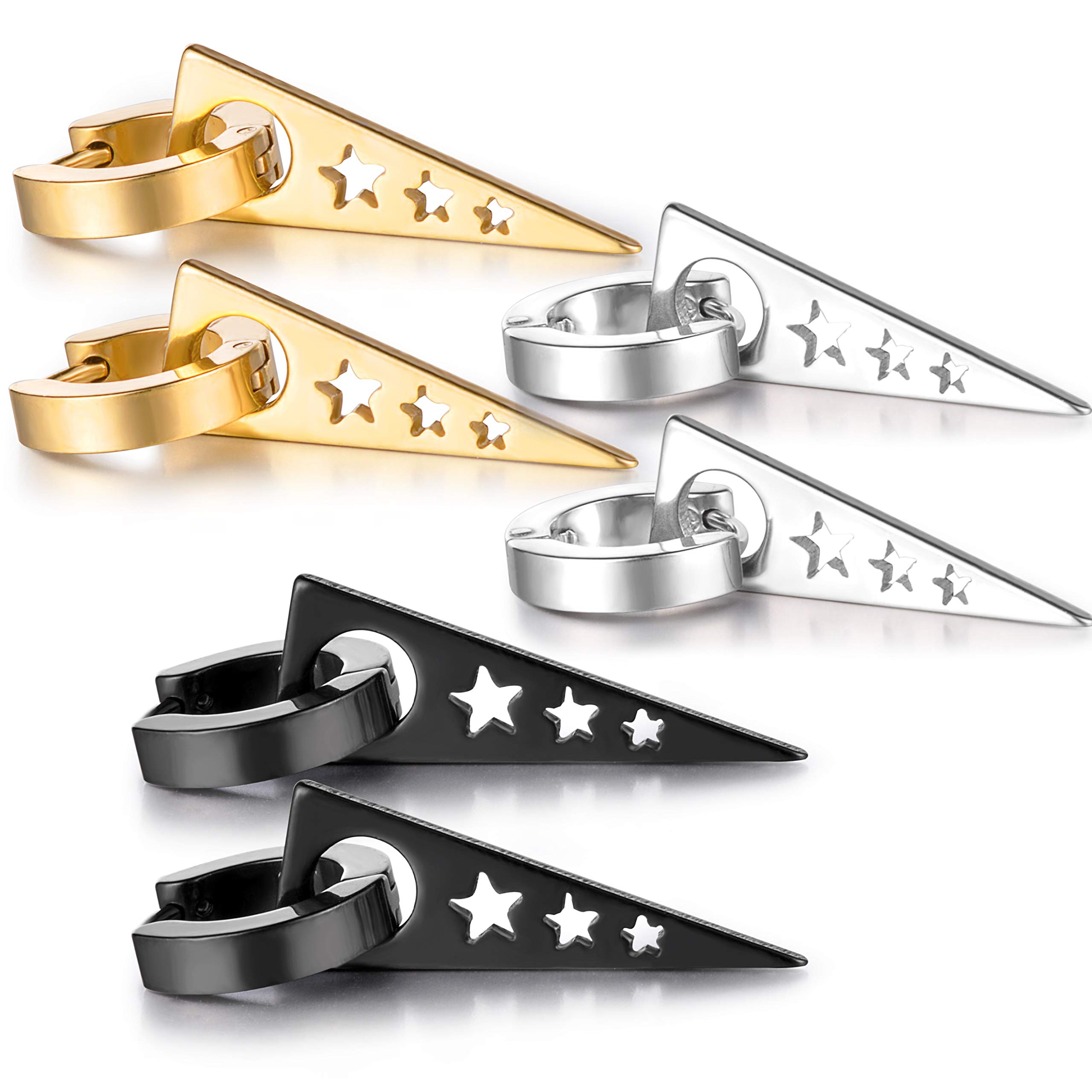 Hollow Star Tribal Triangle Drop Stainless Steel Huggie Hinged Hoop Earrings for Men & Women - Perfect for Parties, Gifts & Boho Fashion