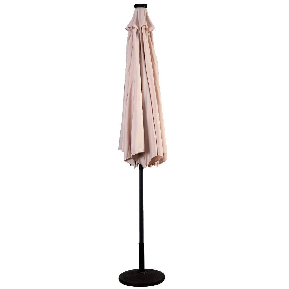 10 ft Solar LED Patio Umbrella with Crank - 8 Ribs Steel Outdoor Market Umbrella with Tilt Function (Beige) for Poolside, Backyard, Garden & Outdoor Dining