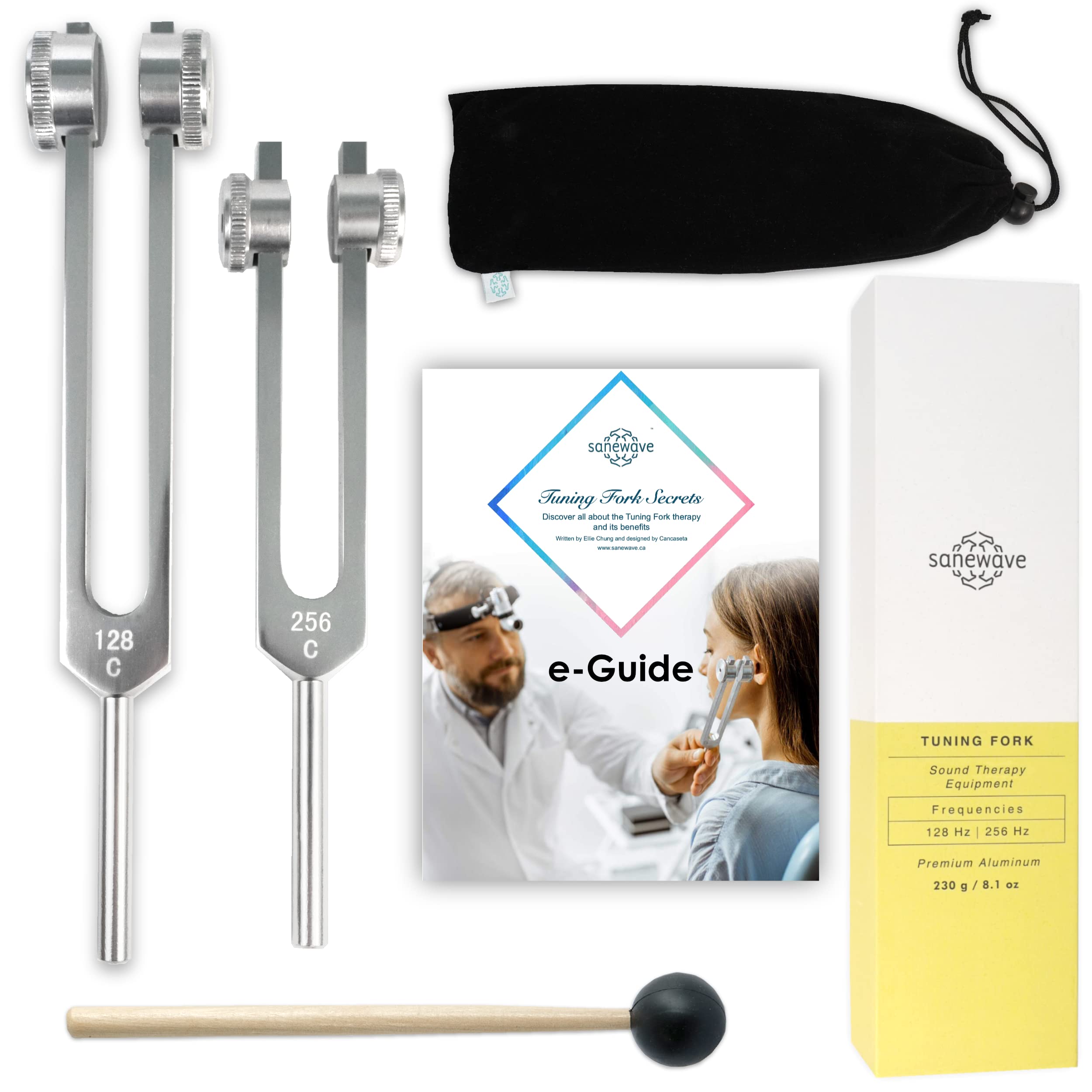 128Hz & 256Hz Aluminum Tuning Fork Set for Chakra Healing, Biofield Therapy & Stress Relief - Medical Grade Sensory Instrument with Soft Carrying Bag - Perfect for Meditation, Sound Therapy & Energy Balancing