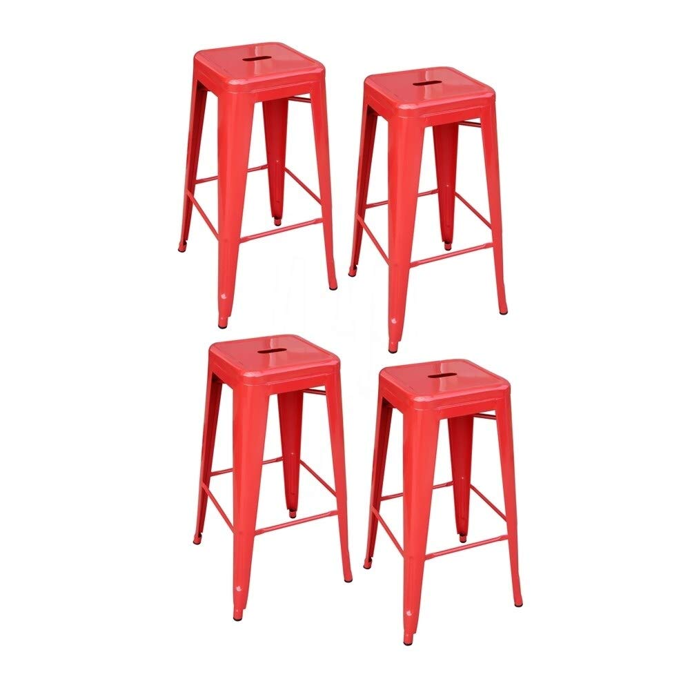 4-Piece 30-Inch Metal Bar Stool Set - Industrial Style Red Bar Stools for Kitchen Island, Breakfast Nook & Home Bar - Heavy Duty Counter Height Stools