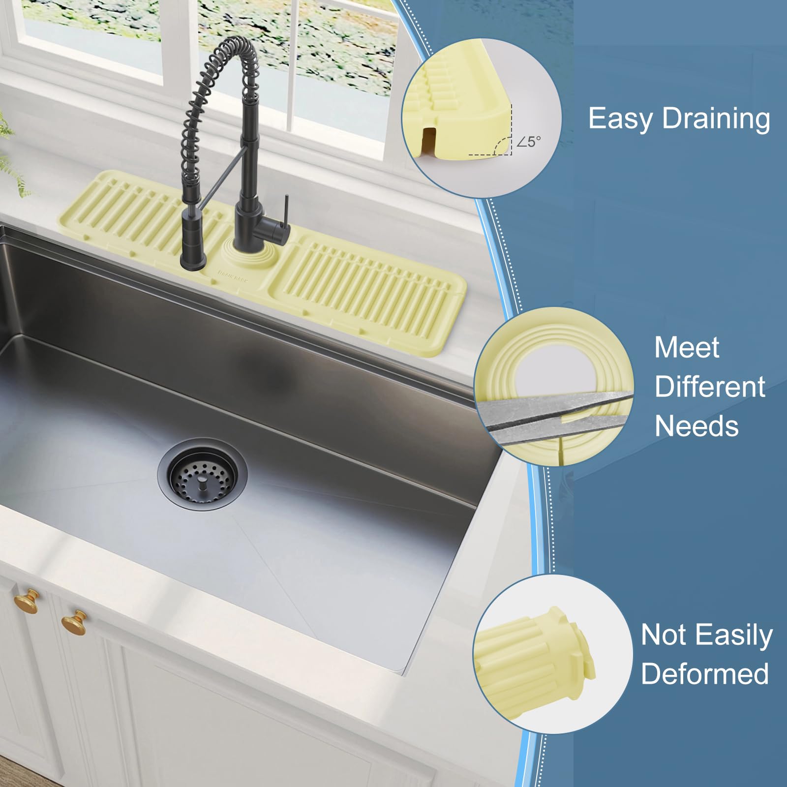 Premium Silicone Kitchen Sink Splash Guard & Faucet Drip Catcher - 17.5