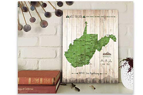 West Virginia State Park Push Pin Map - Canvas Foam-Backed Travel Map with Included Pins - Perfect for Home Office Decor, Travel Planning & Adventure Tracking (Multiple Sizes Available)