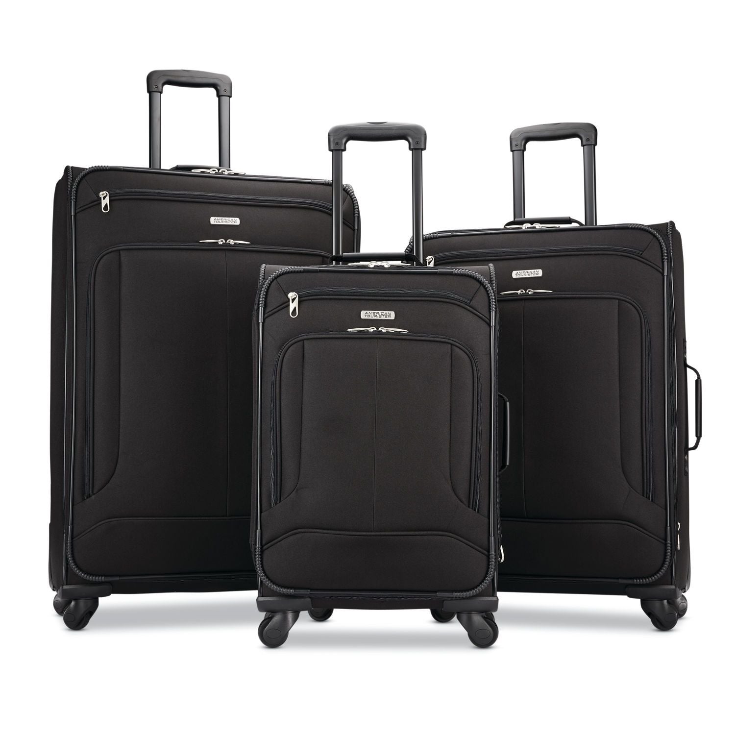 American Tourister Pop Max 3-Piece Spinner Luggage Set (29/25/21 Inch) - Black (115358 1041) | Lightweight Durable Suitcase for Travel, Business Trips & Family Vacations