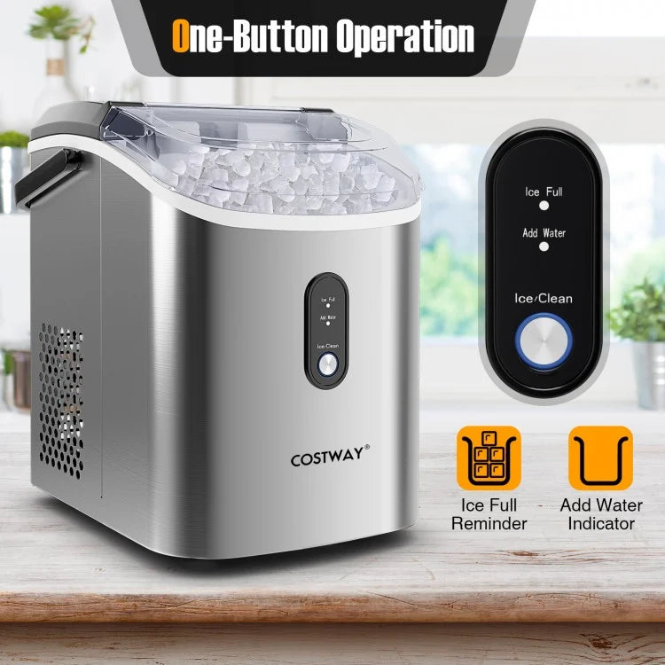 Nugget Countertop Ice Maker - Portable Pellet Ice Machine with Soft Chewable Ice, Silver - Perfect for Home Bars, Offices, and Outdoor Parties