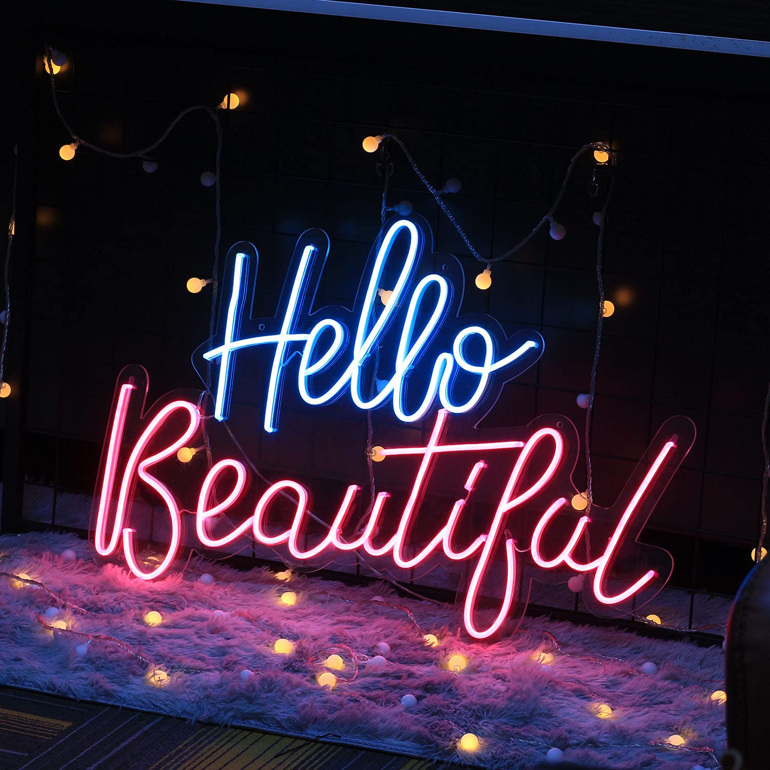 Custom Hello Beautiful LED Neon Sign - Personalized Flex Neon Light Bar for Home Decor, Makeup Room, Salon & Bedroom Lighting