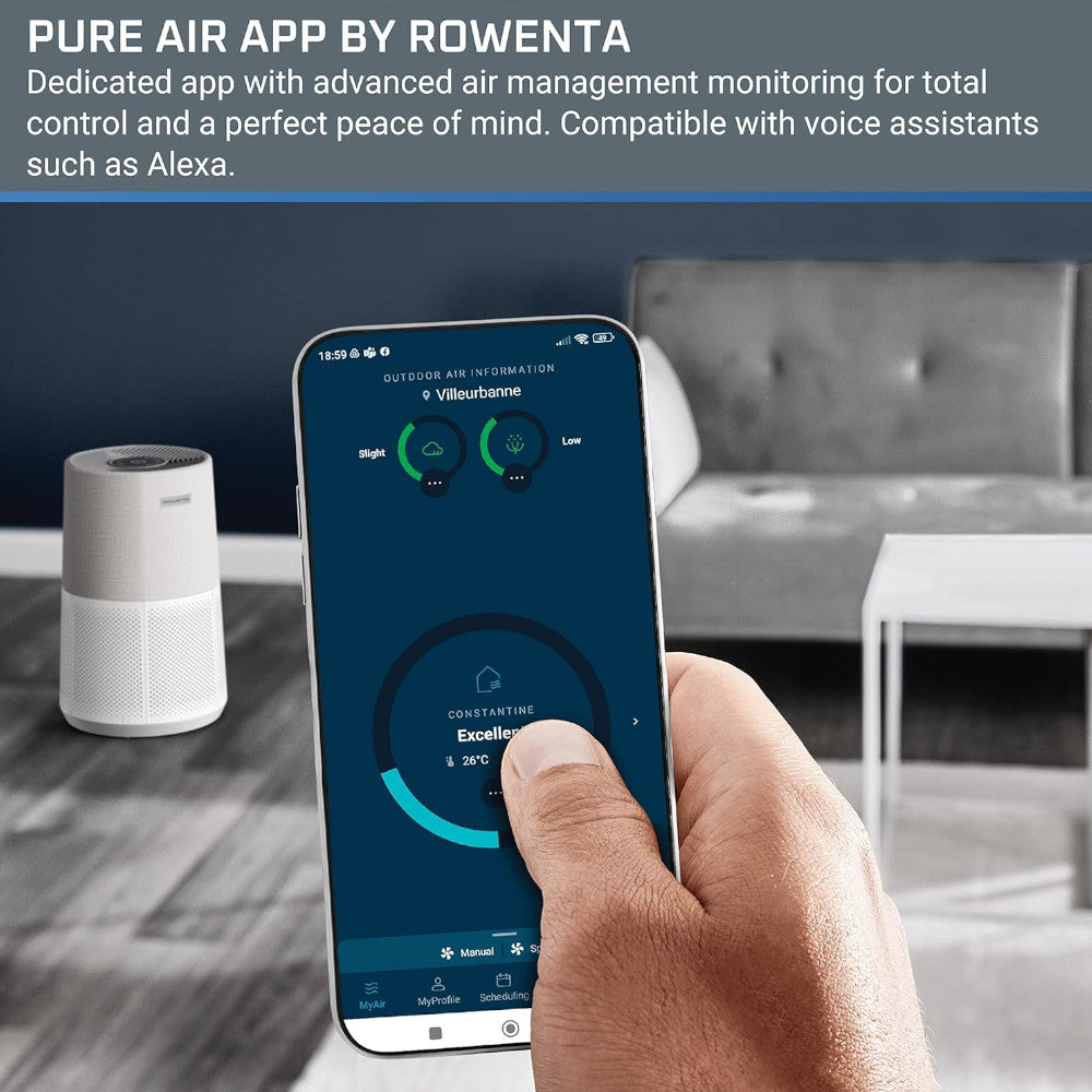 ROWENTA Pure Air City PU2840U1 Air Purifier for Home & Office - HEPA Filter, Removes Dust, Pollen & Pet Dander - Ideal for Allergies & Asthma Relief in Bedrooms, Living Rooms